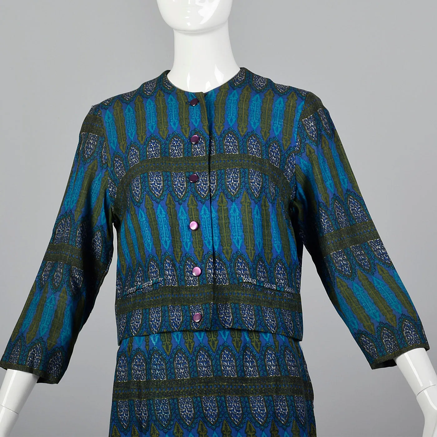 1960s Blue Printed Jacket with Matching Skirt