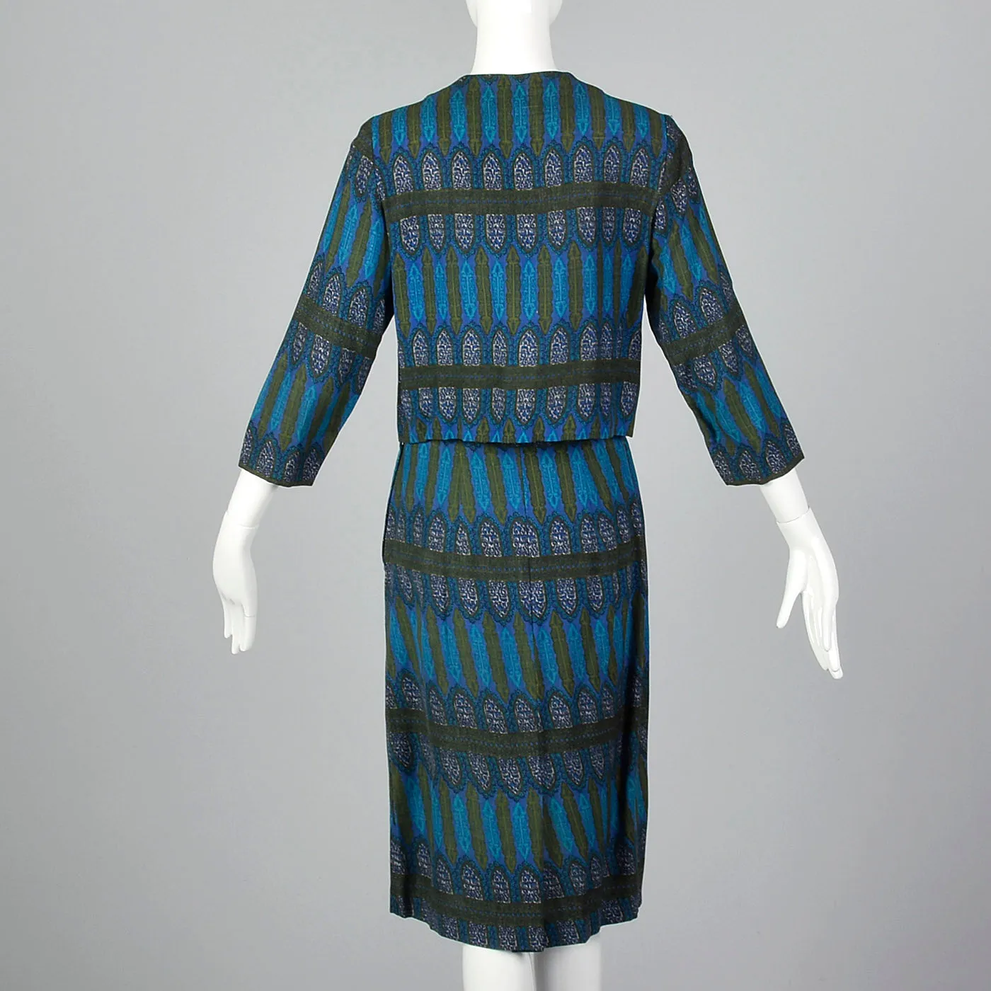 1960s Blue Printed Jacket with Matching Skirt