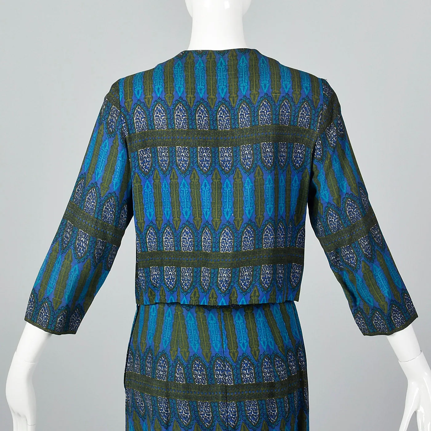 1960s Blue Printed Jacket with Matching Skirt