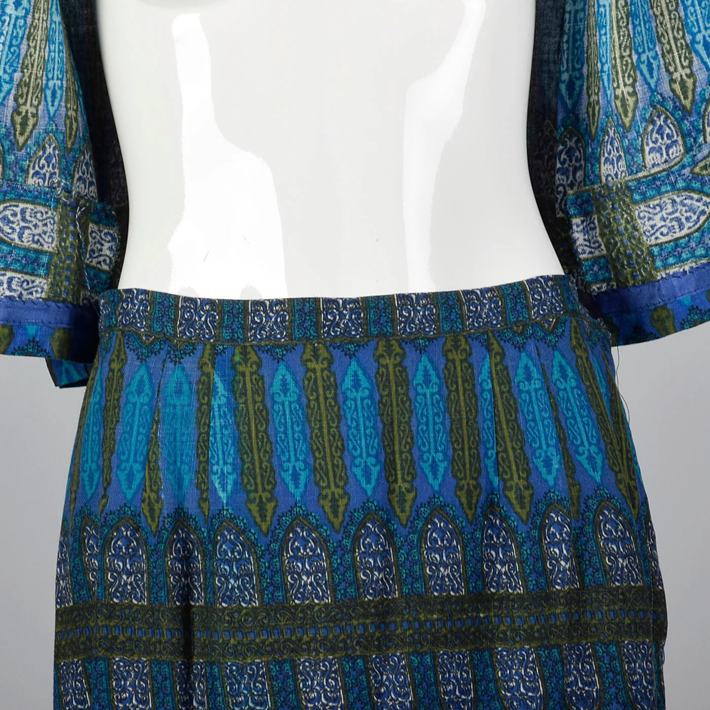 1960s Blue Printed Jacket with Matching Skirt