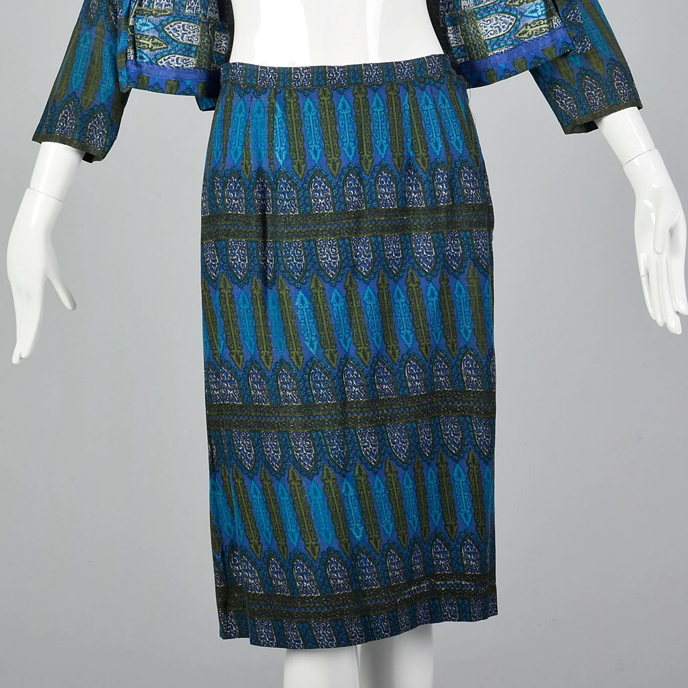 1960s Blue Printed Jacket with Matching Skirt