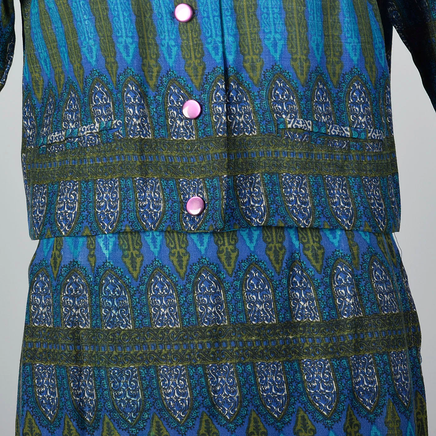 1960s Blue Printed Jacket with Matching Skirt