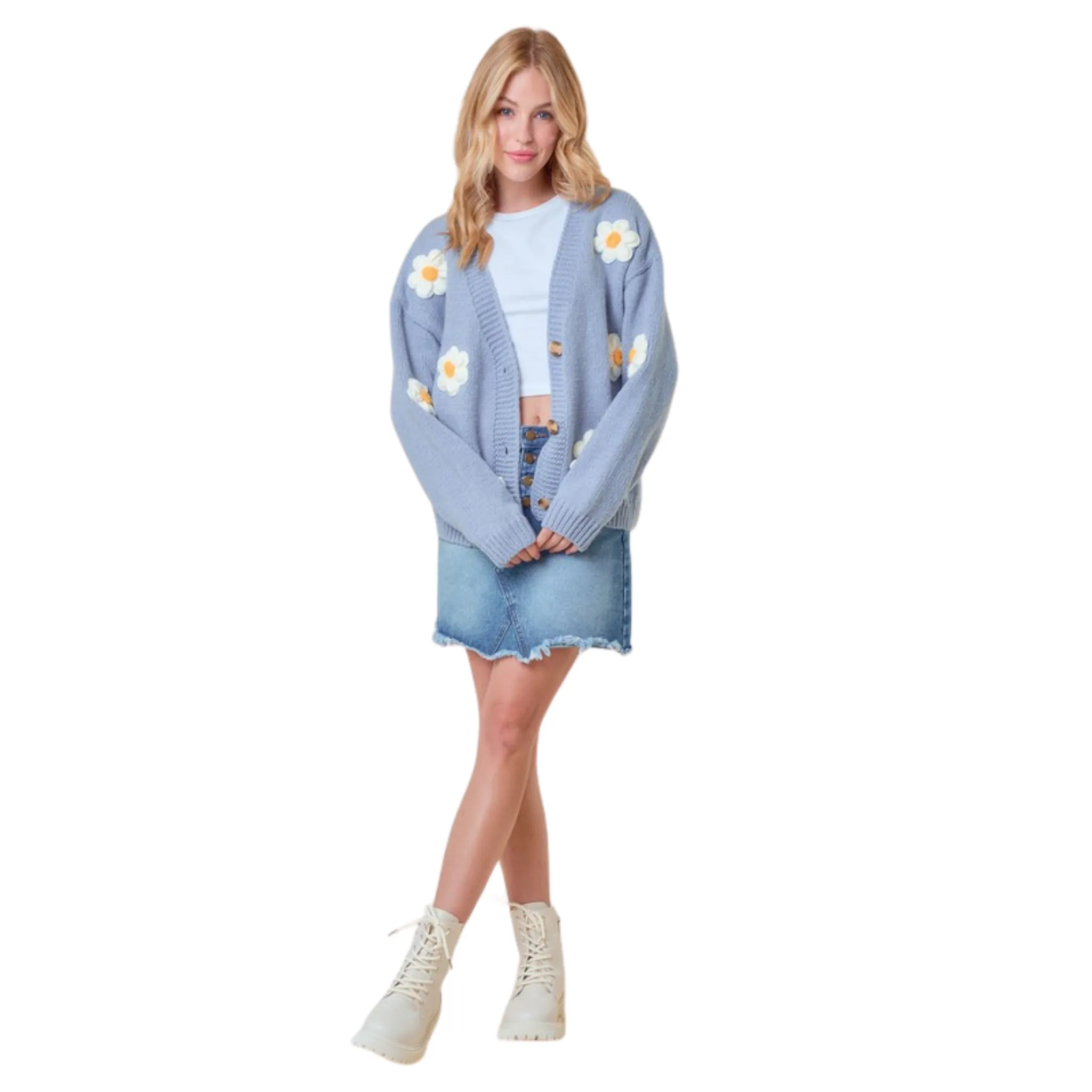 3D Patched Floral Cardigan