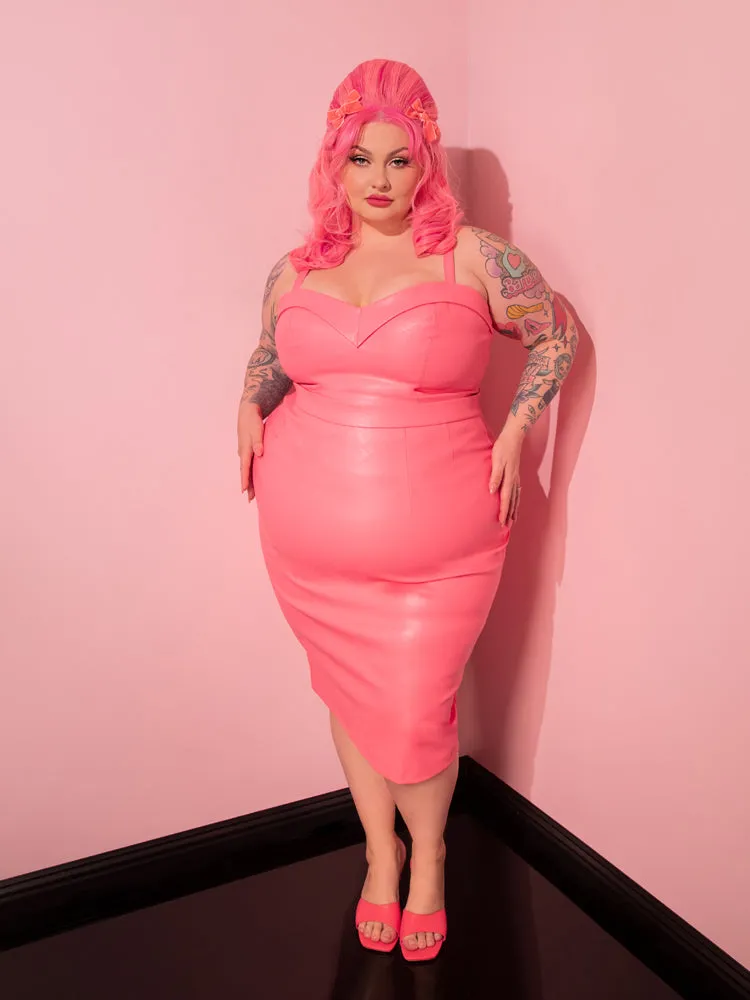 BACKLOT NON DAMAGED - Bad Girl Pencil Skirt in Flamingo Pink Vegan Leather - Vixen by Micheline Pitt