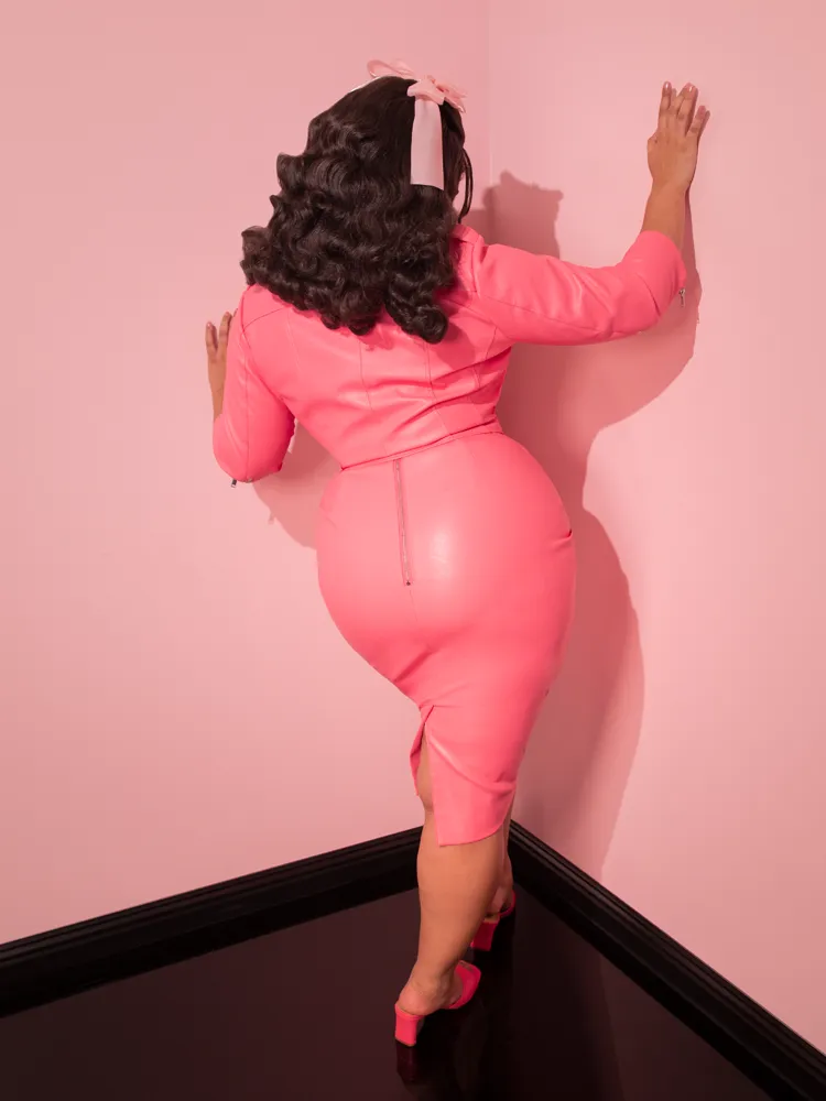 BACKLOT NON DAMAGED - Bad Girl Pencil Skirt in Flamingo Pink Vegan Leather - Vixen by Micheline Pitt