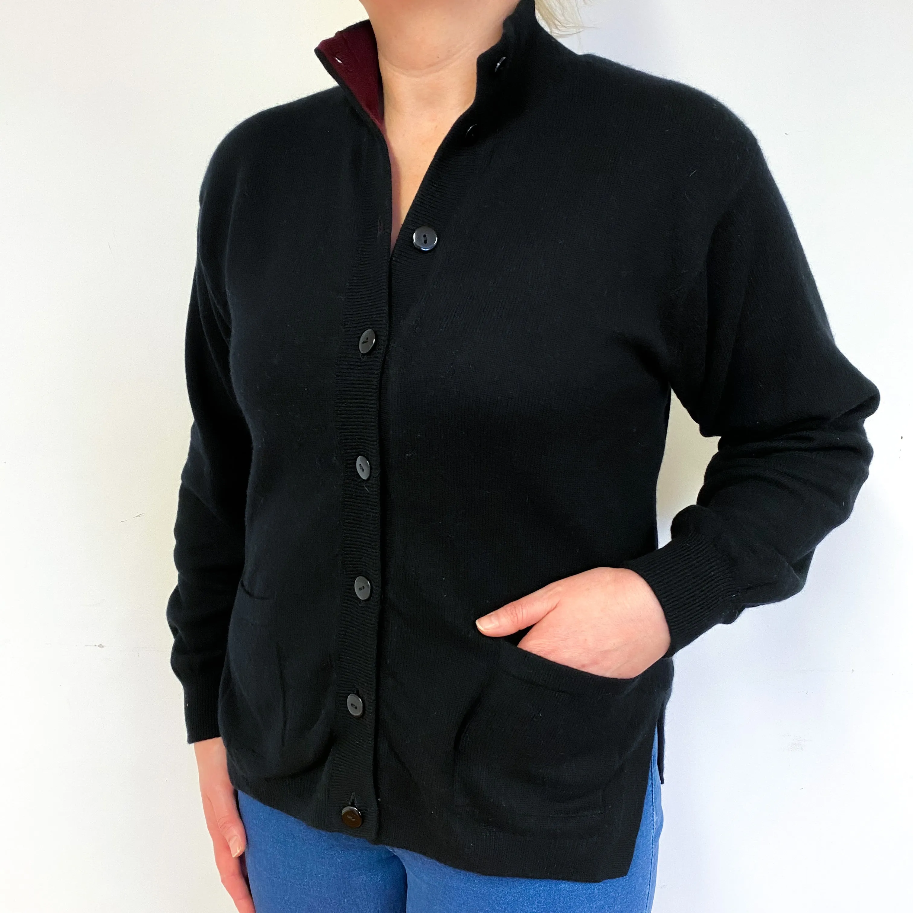 Black Burgundy Reversible Cashmere Cardigan Large