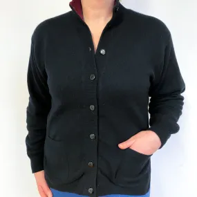 Black Burgundy Reversible Cashmere Cardigan Large
