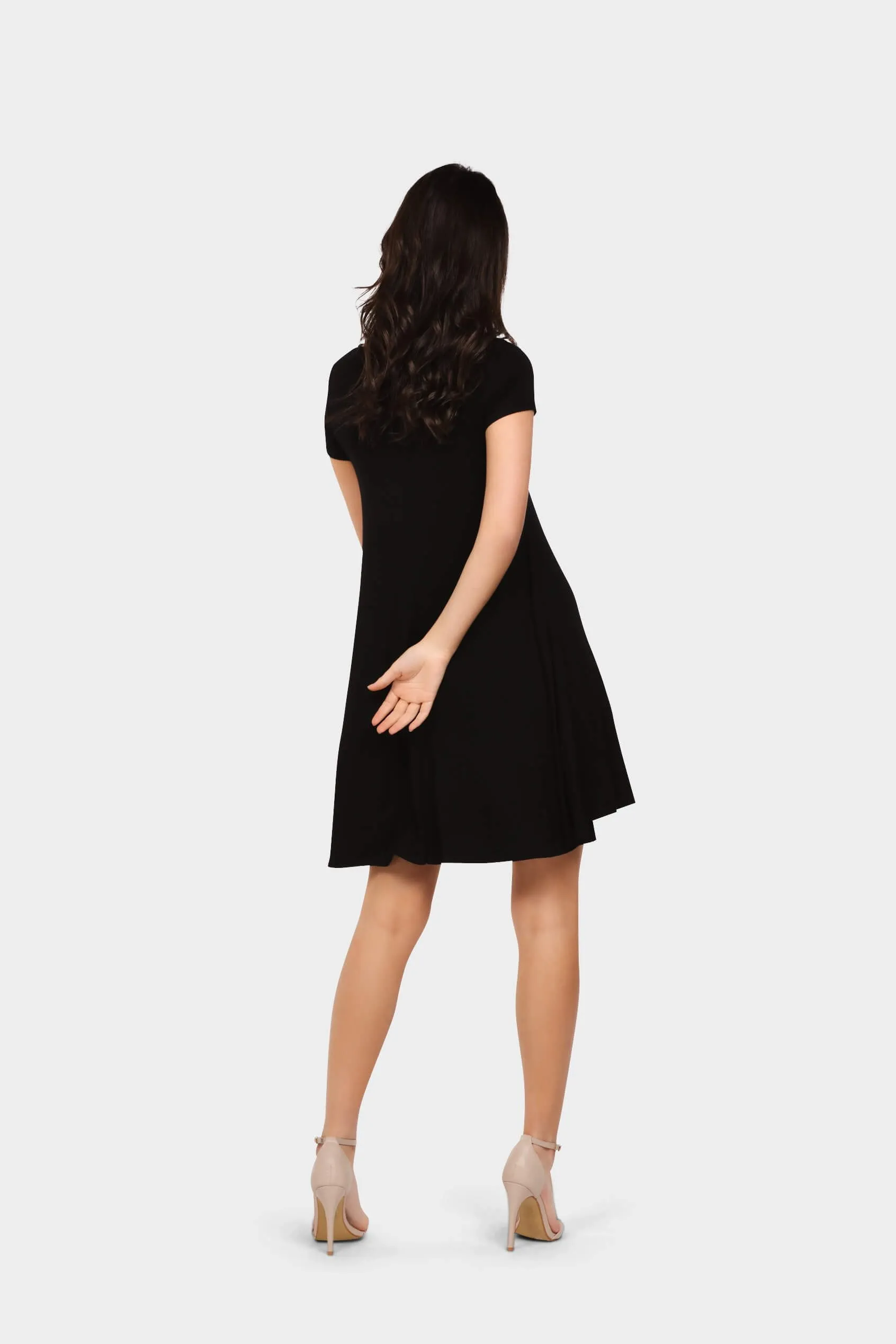 Black Cap Sleeve Swing Mini Dress