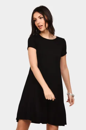 Black Cap Sleeve Swing Mini Dress