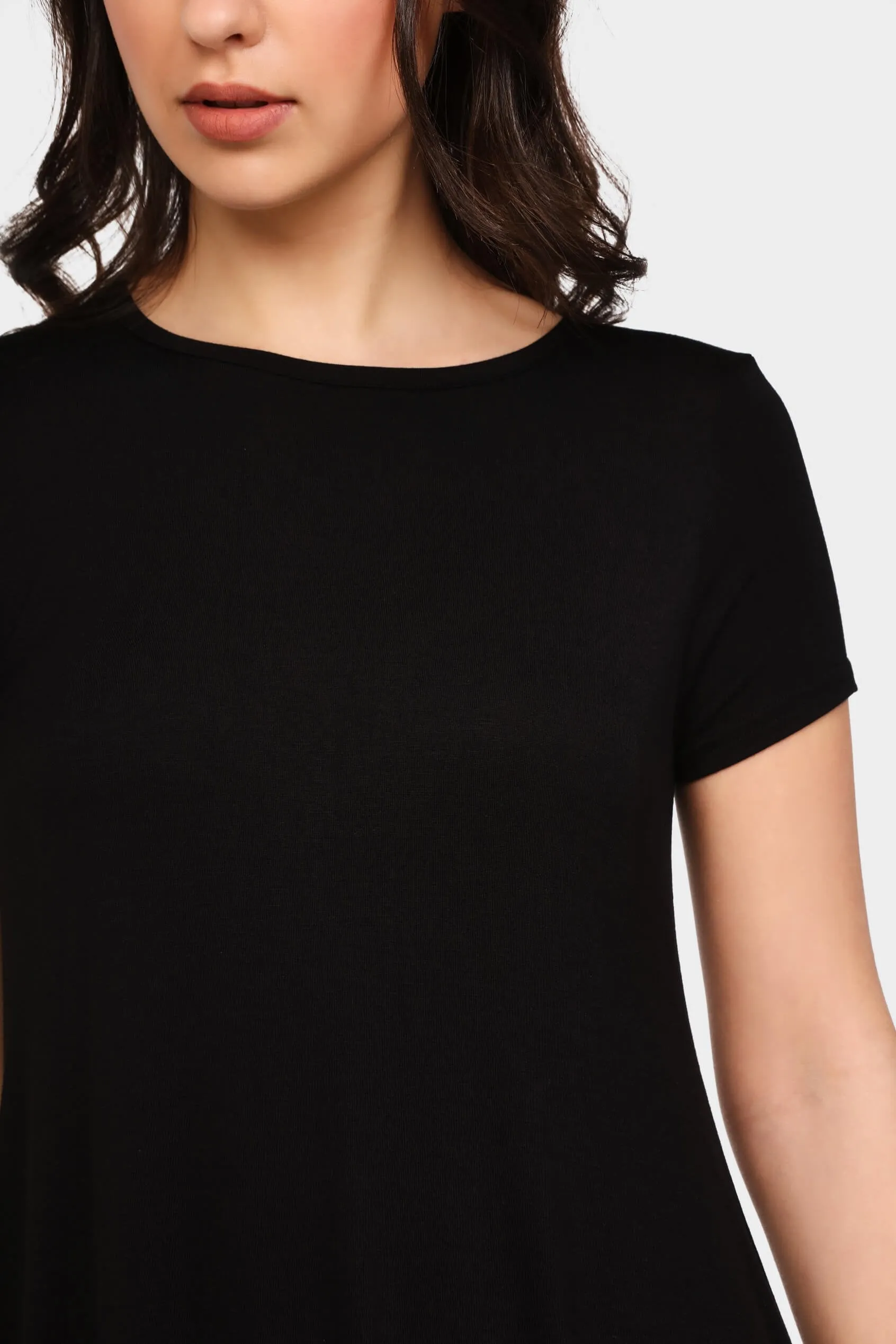 Black Cap Sleeve Swing Mini Dress