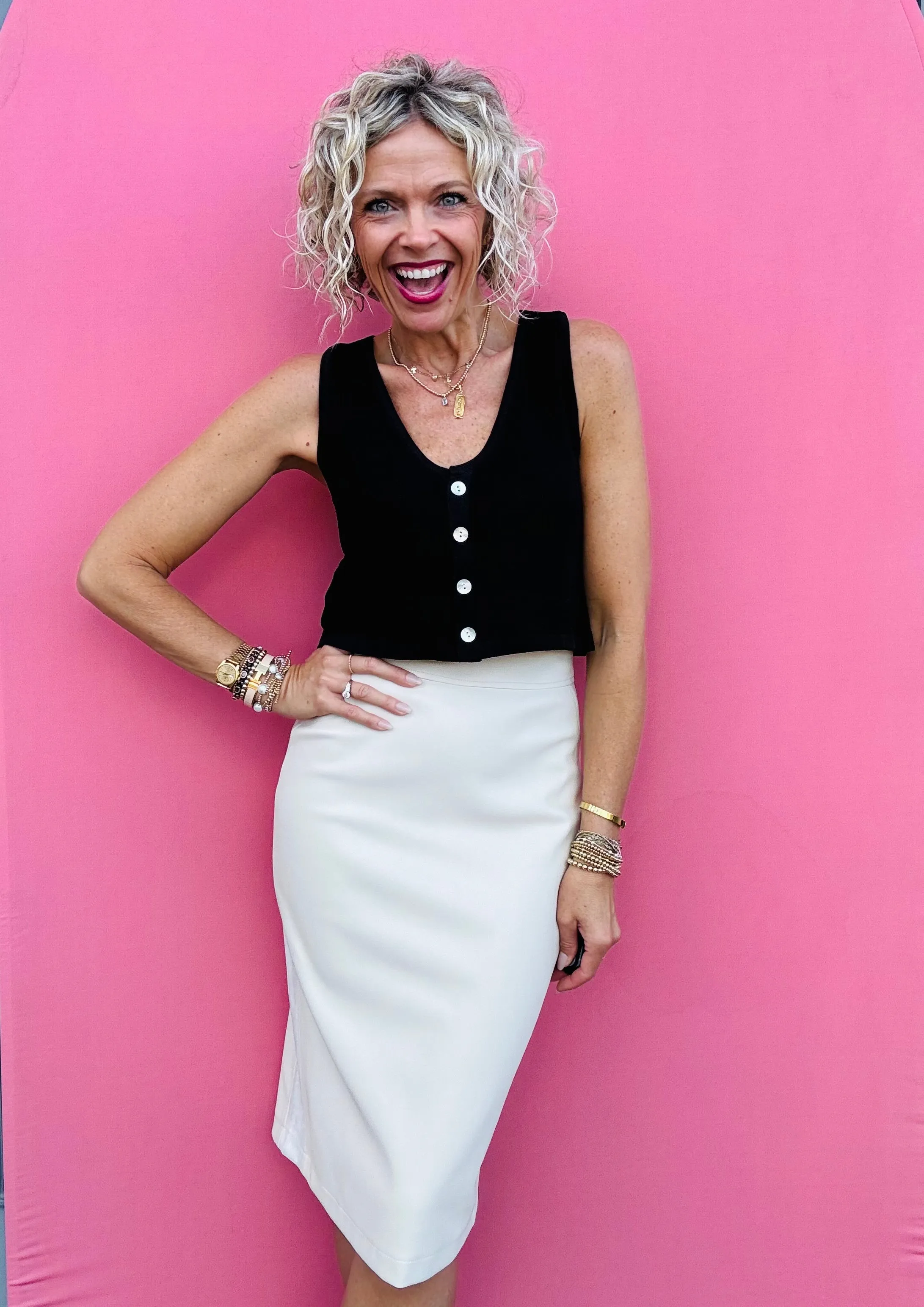 Cream Faux Leather Pencil Skirt