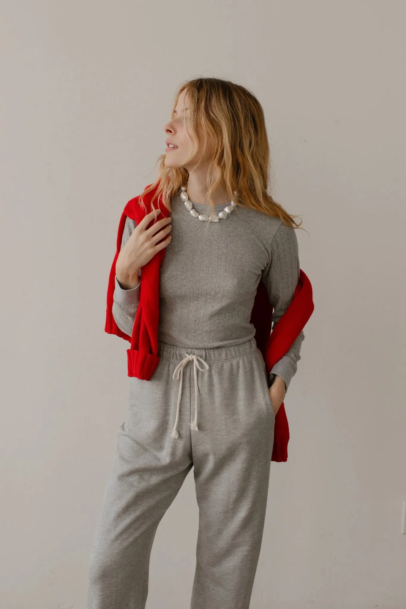 Donni - Heather Grey Pointelle Long Sleeve