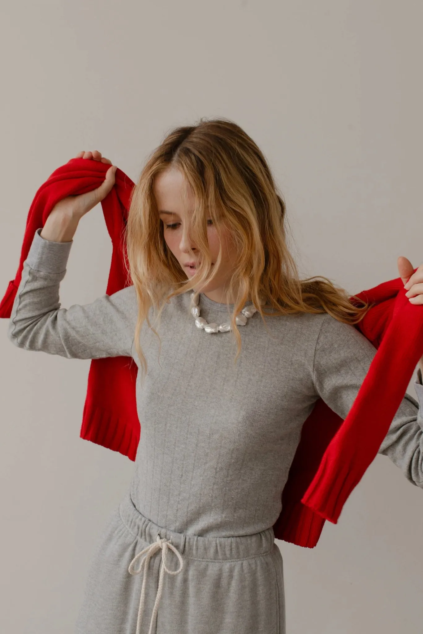 Donni - Heather Grey Pointelle Long Sleeve