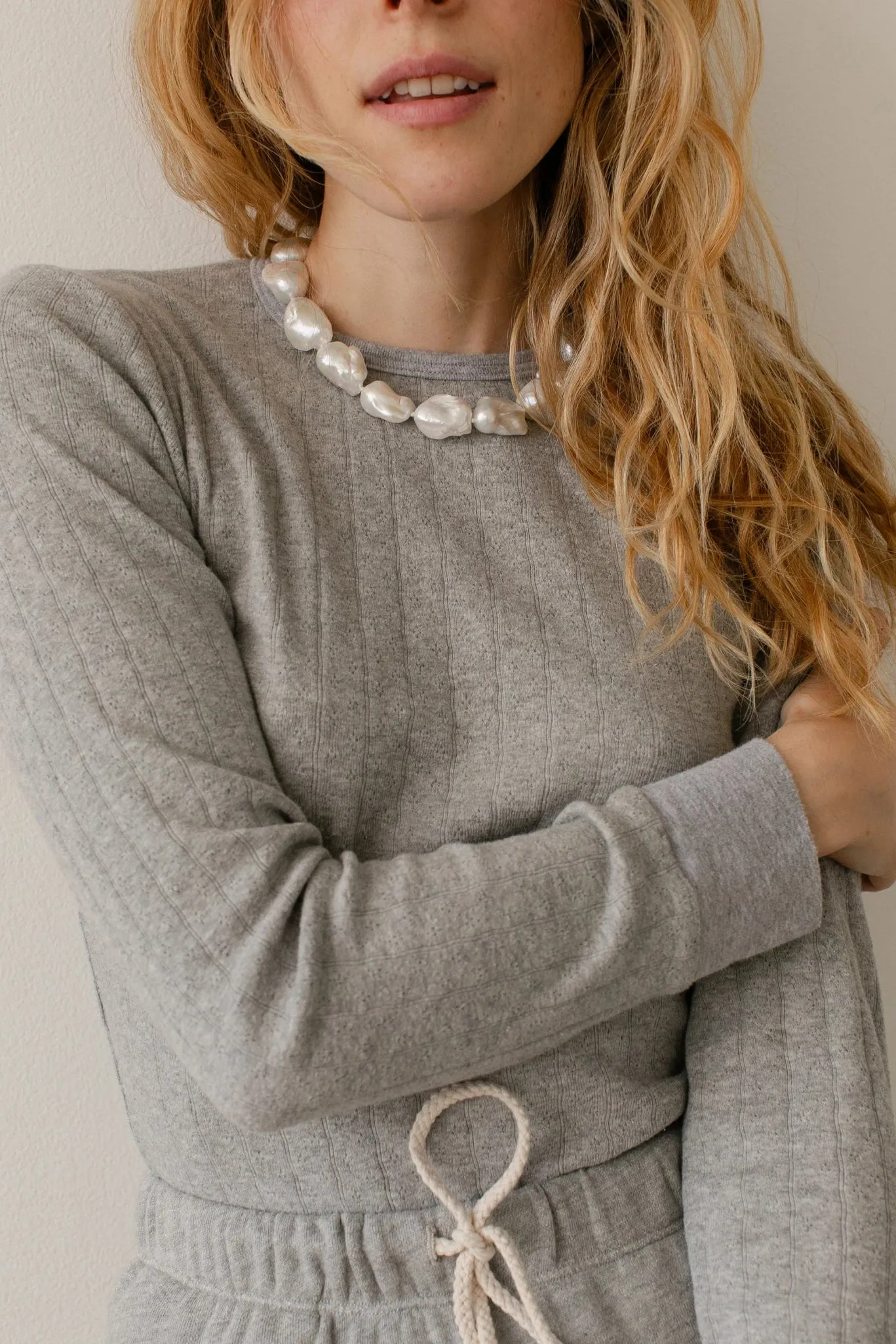 Donni - Heather Grey Pointelle Long Sleeve