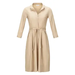 Elbow Sleeve Dress - Beige