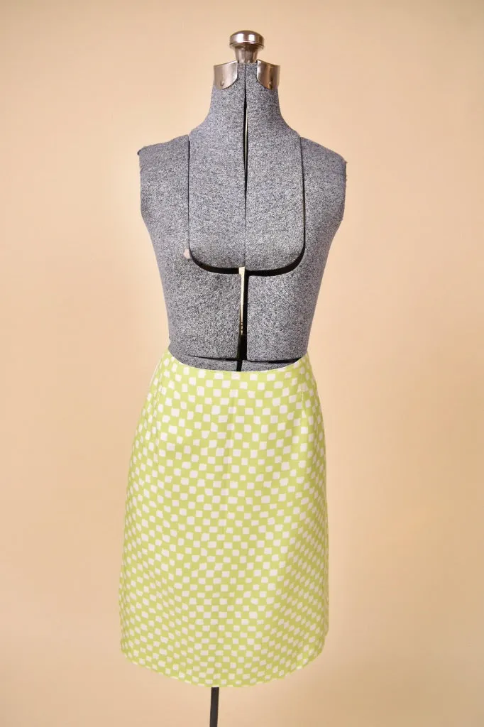 Green Checkered Silk Skirt By Versace, S/M