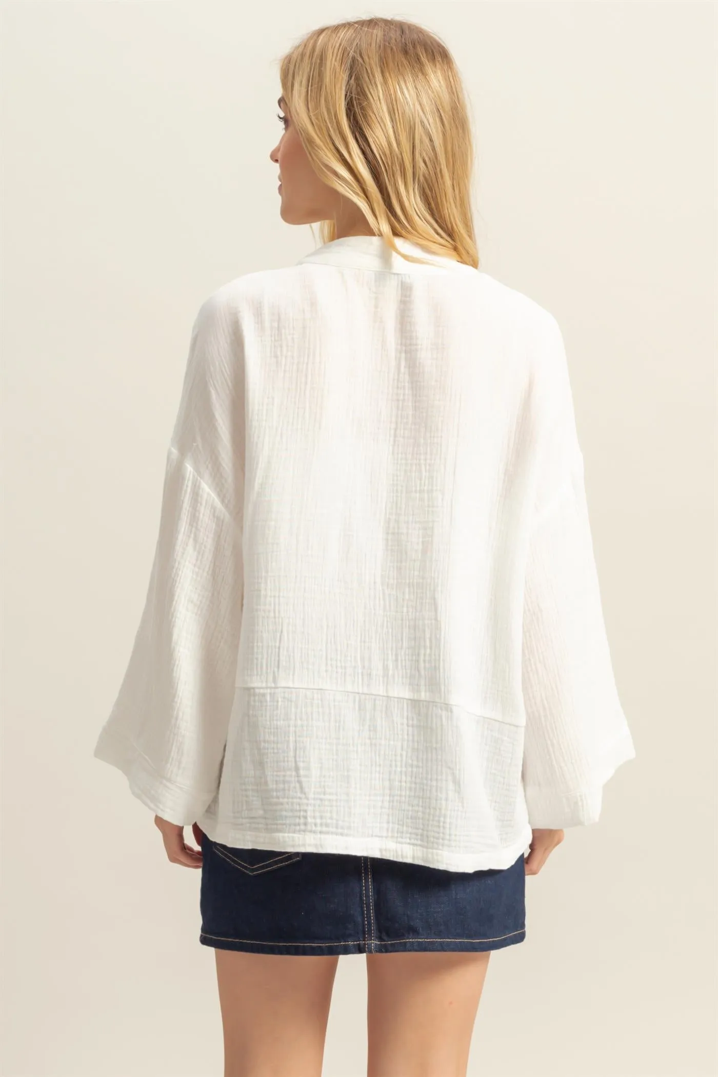 HF25C627-Double Gauze Front Open Pocket Cardigan