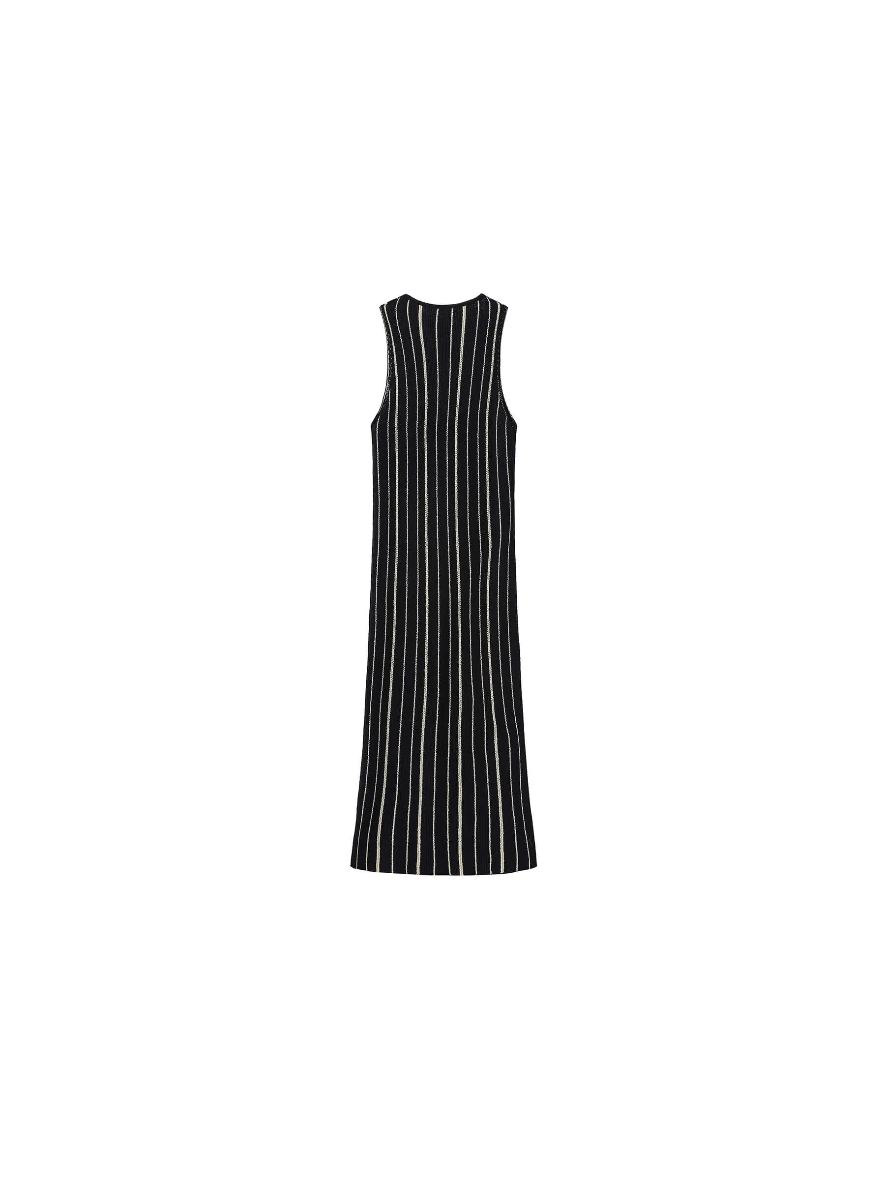 High Slit Striped Knit Sleeveless Dress