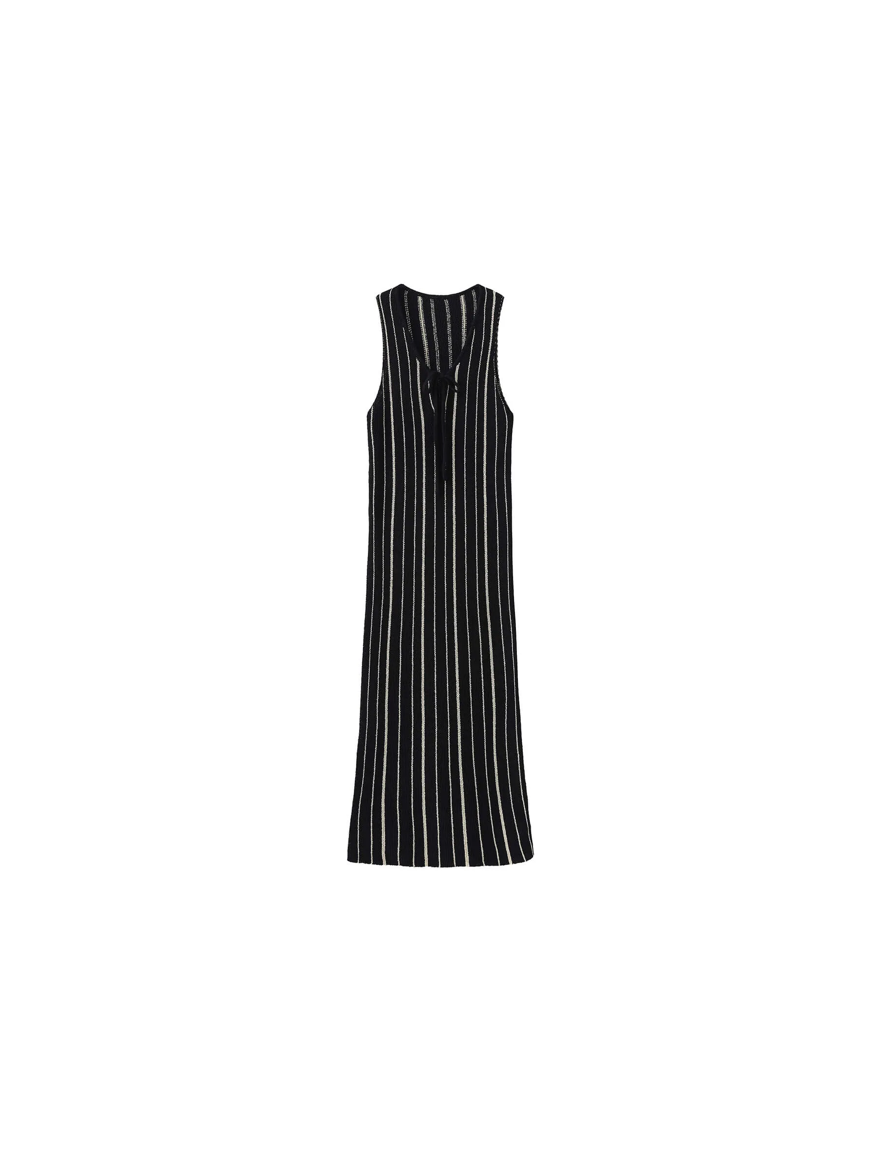High Slit Striped Knit Sleeveless Dress