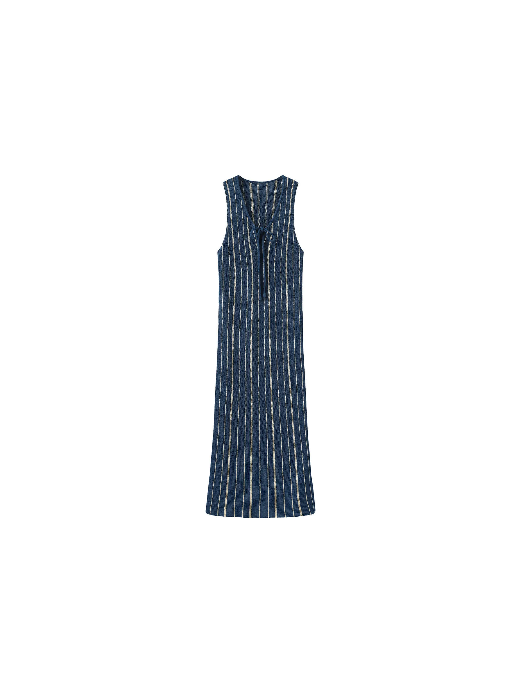 High Slit Striped Knit Sleeveless Dress