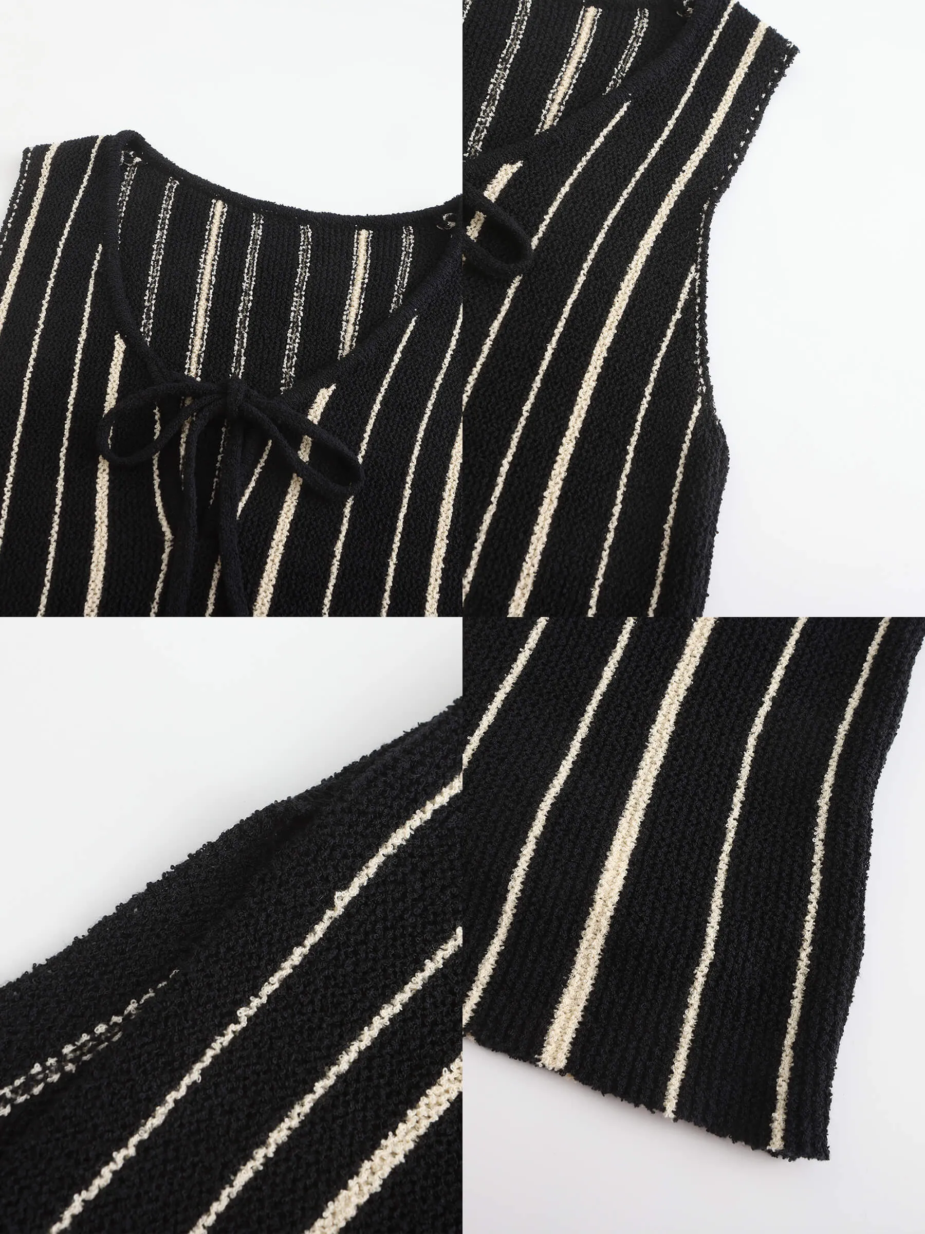High Slit Striped Knit Sleeveless Dress