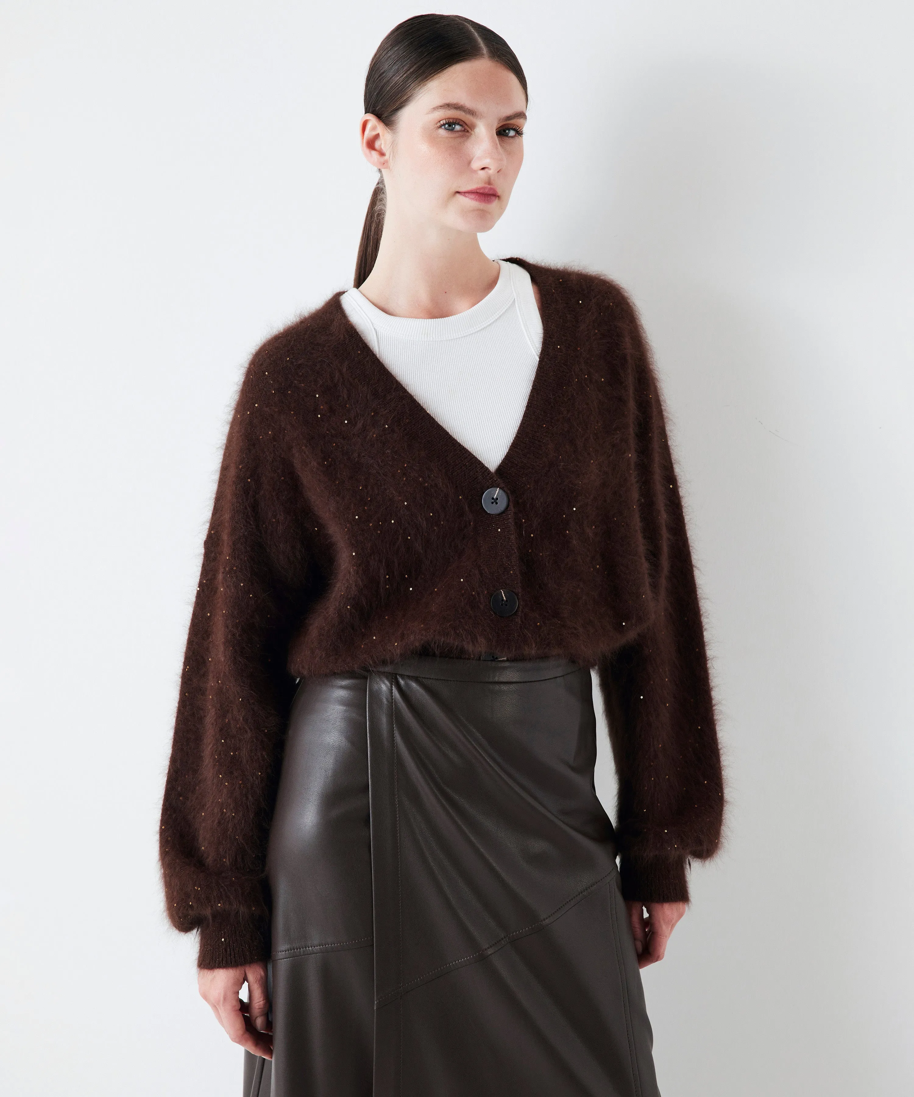 Ipekyol Sequin Embroidered Cardigan Brown