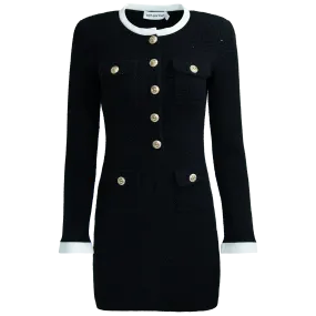 Knit Contrast Collar Mini Dress - Black