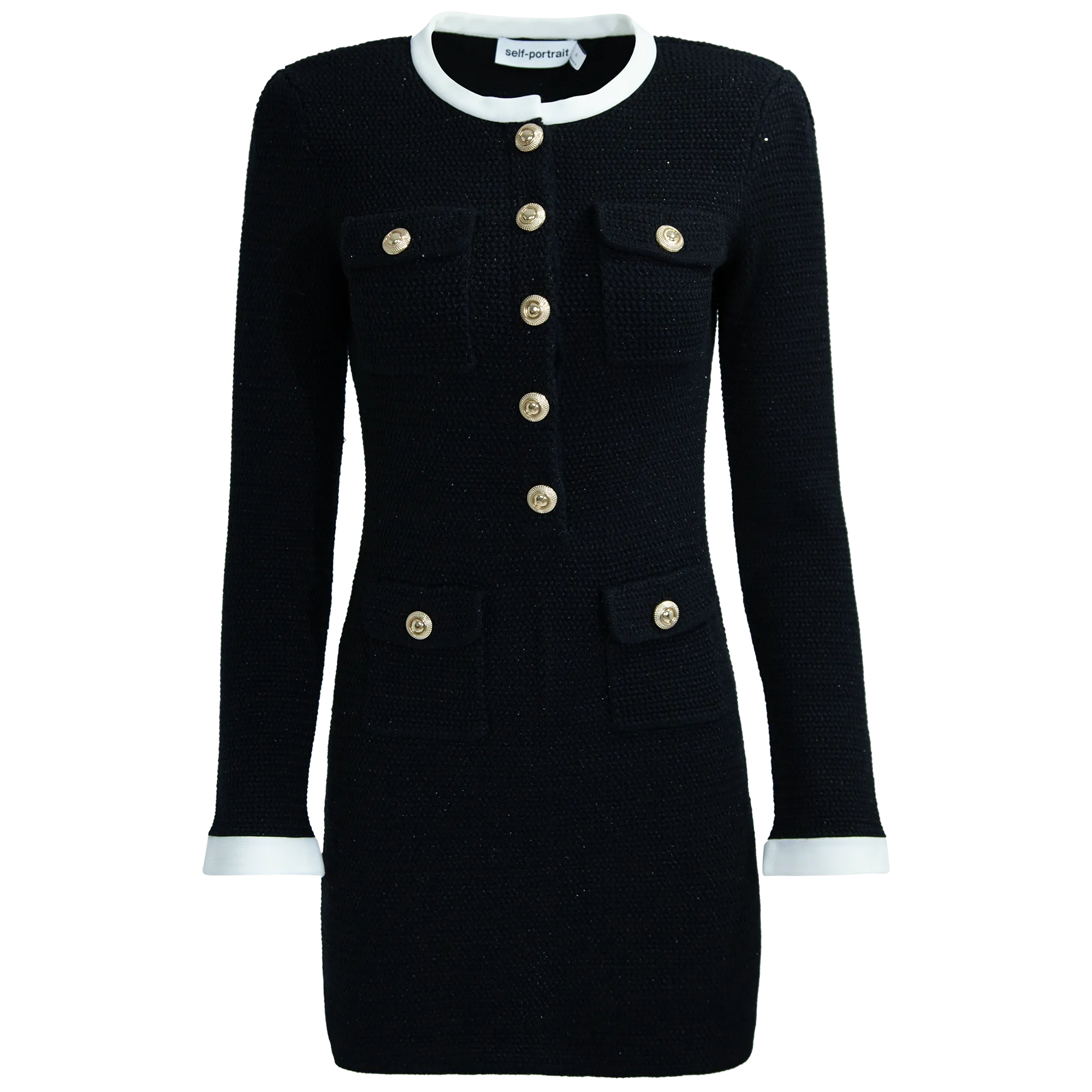 Knit Contrast Collar Mini Dress - Black