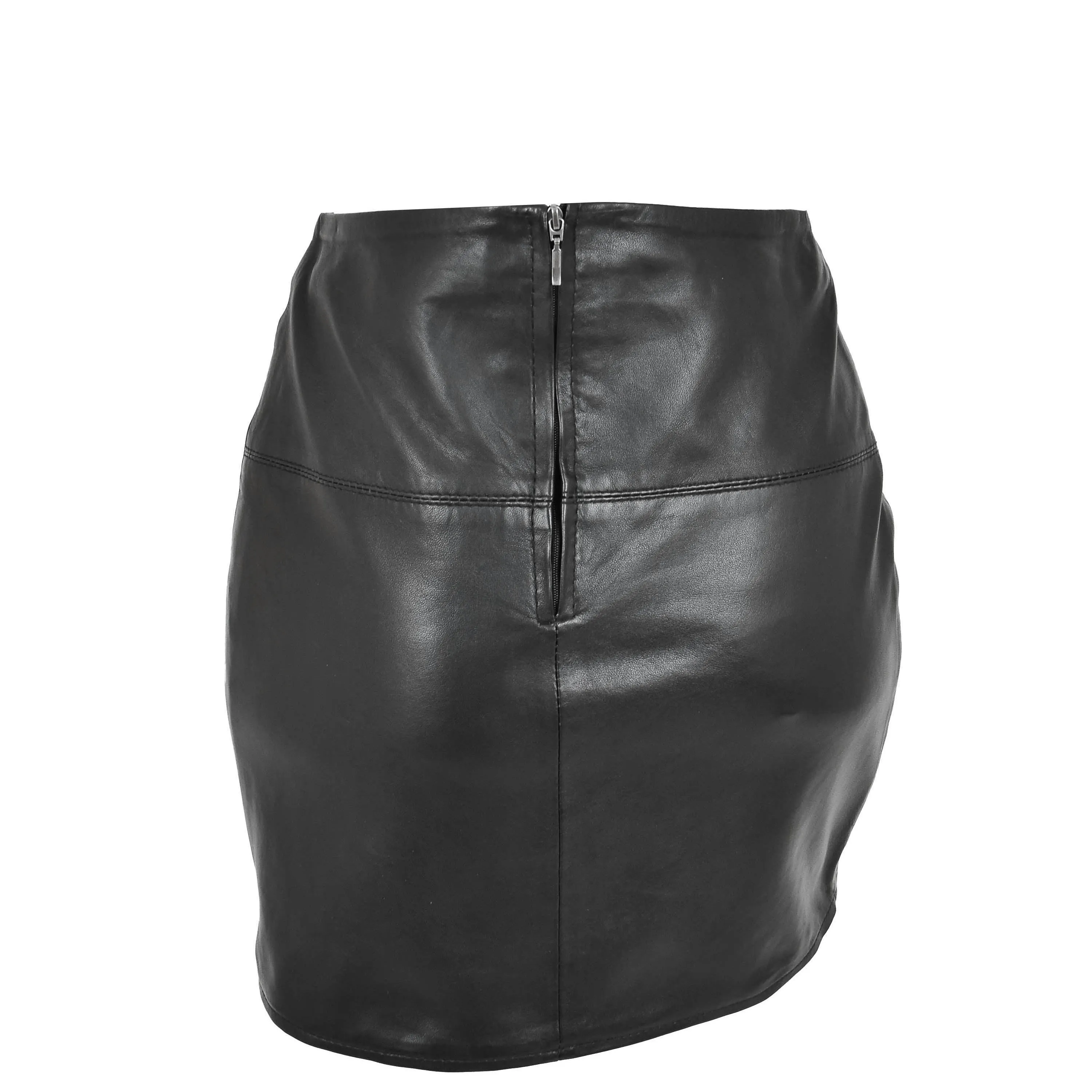Ladies Leather 16inch Mini Length Pencil Skirt SKT5 Black