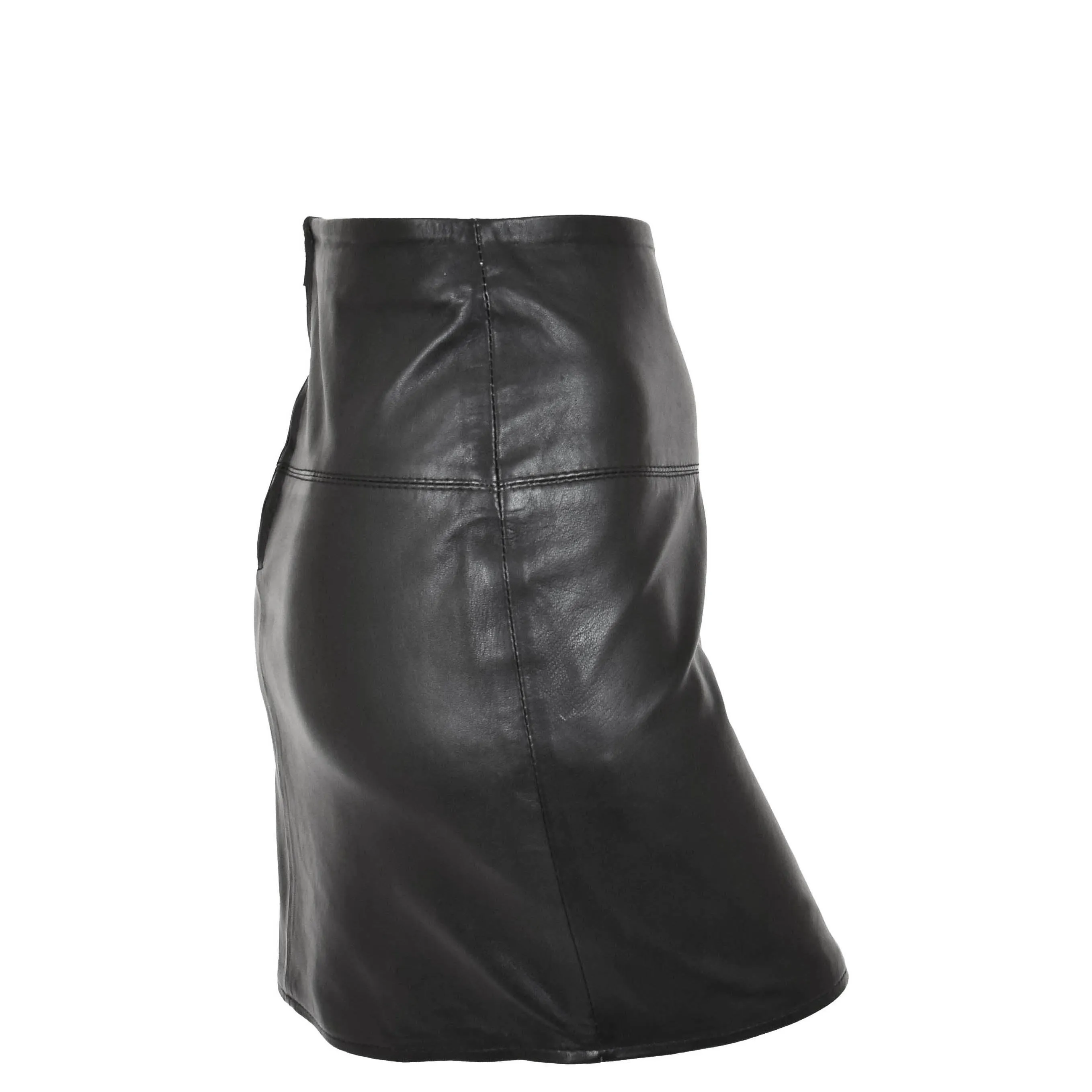 Ladies Leather 16inch Mini Length Pencil Skirt SKT5 Black