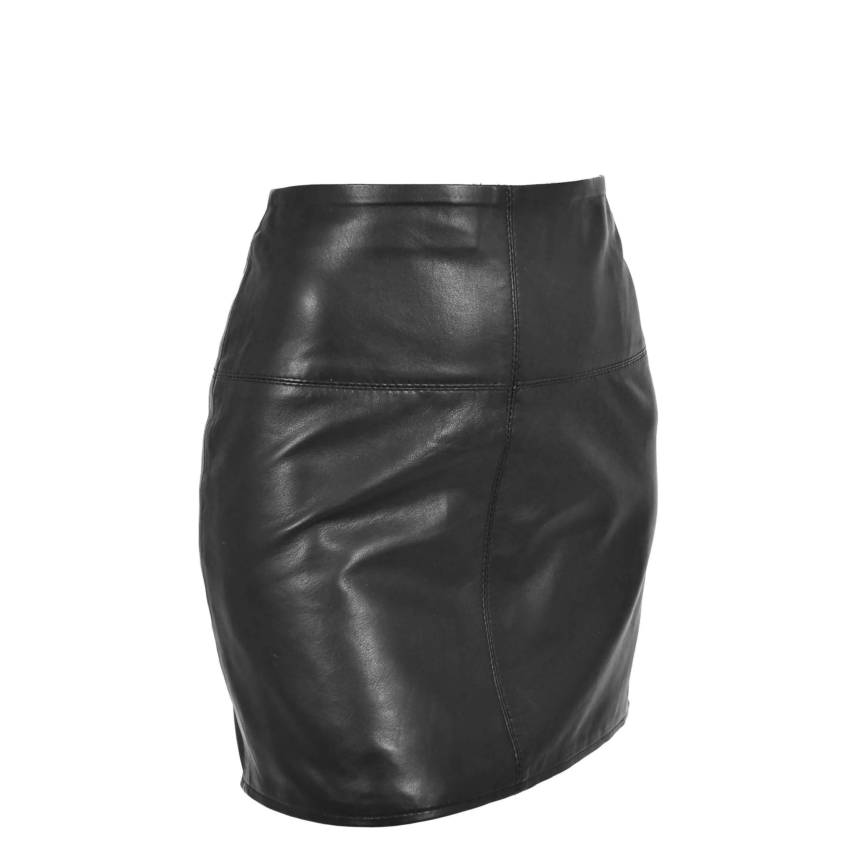 Ladies Leather 16inch Mini Length Pencil Skirt SKT5 Black