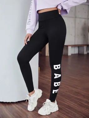 Letter Graphic Wide band Waist Leggings