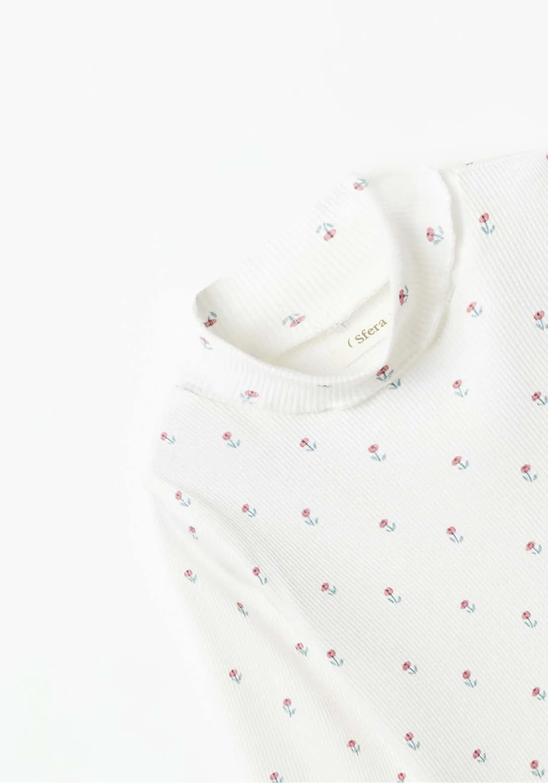 Long Sleeve Floral Polo Tshirt - Blue