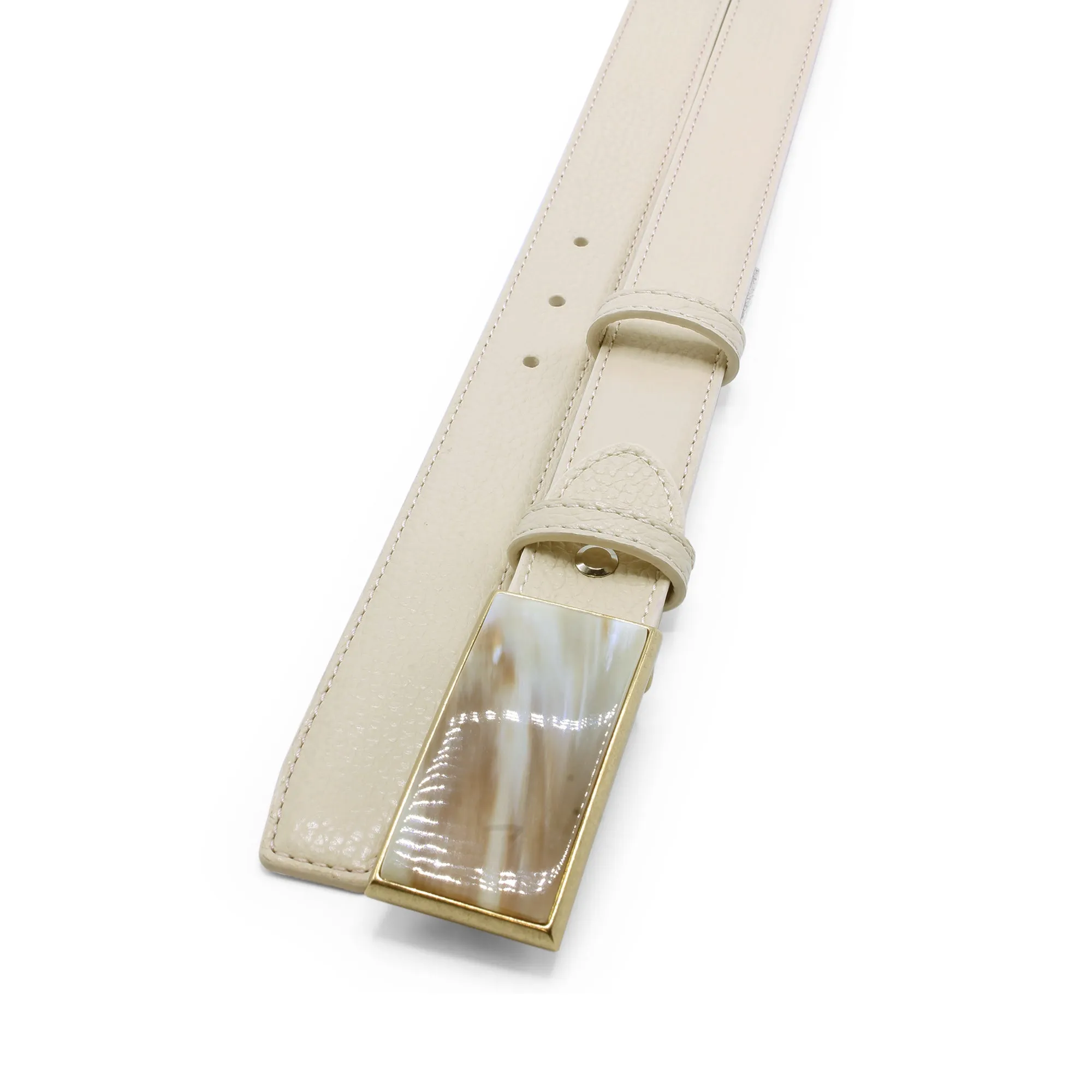 Narrow Cream Tumbled Leather Horn Belt