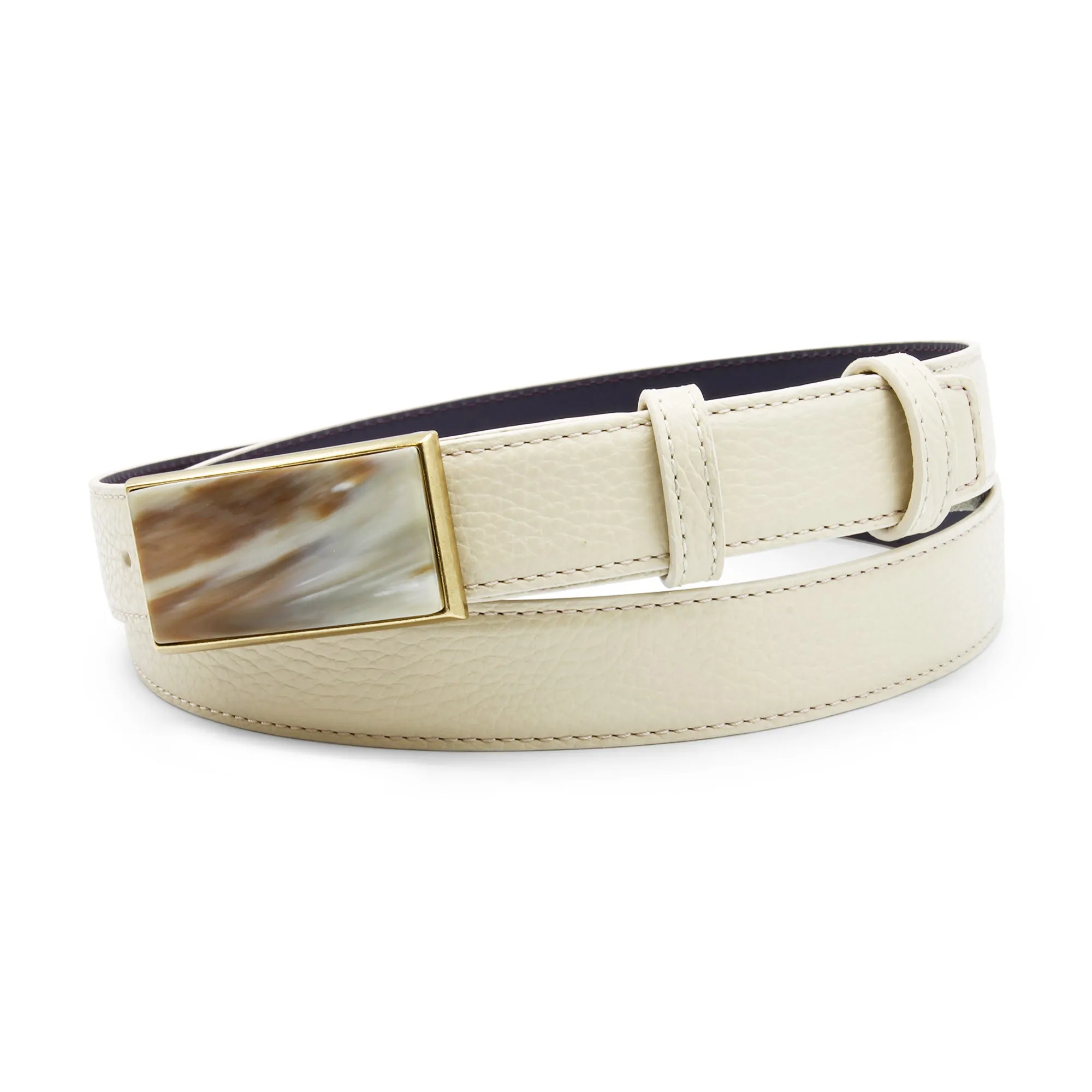 Narrow Cream Tumbled Leather Horn Belt