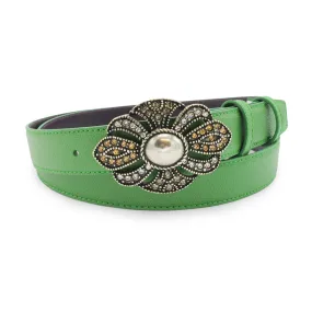 Narrow Emerald Green Novak Deco Fleur de Lys Crystal Belt