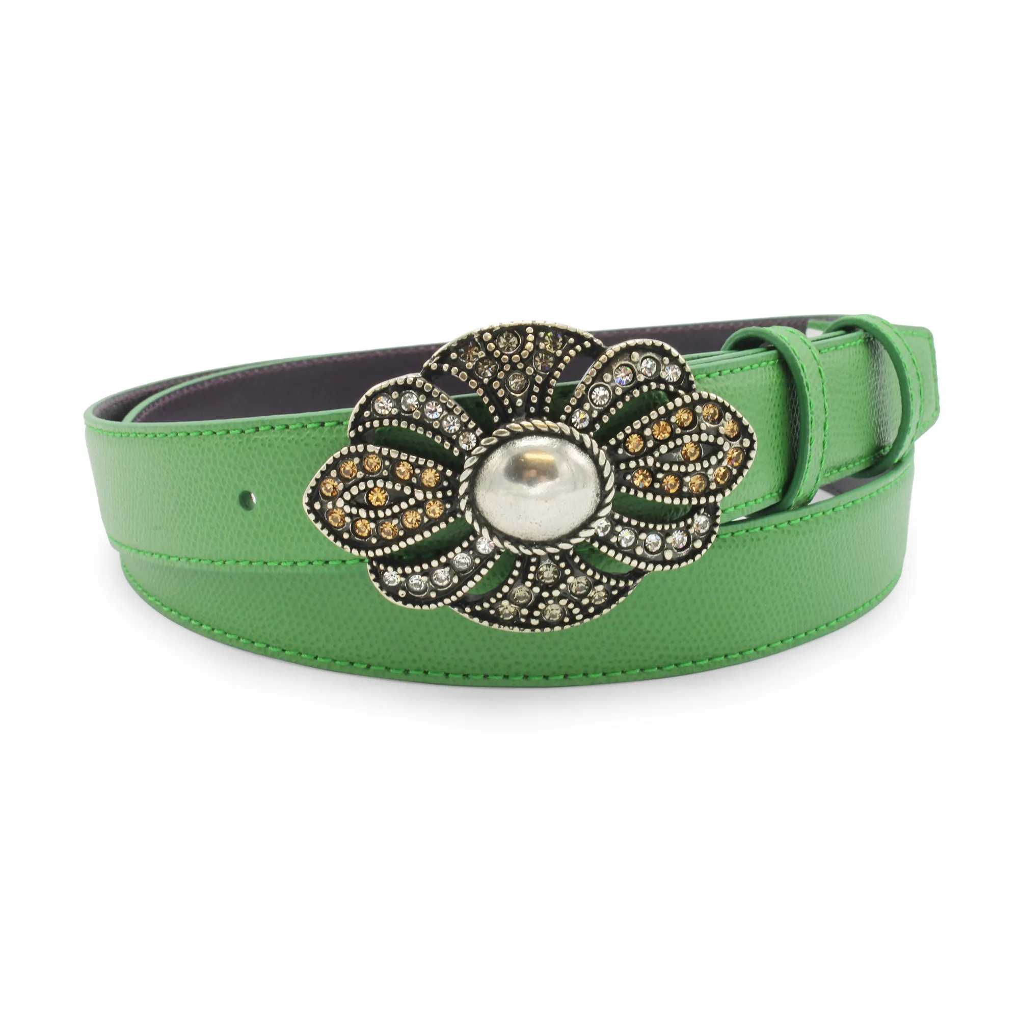 Narrow Emerald Green Novak Deco Fleur de Lys Crystal Belt