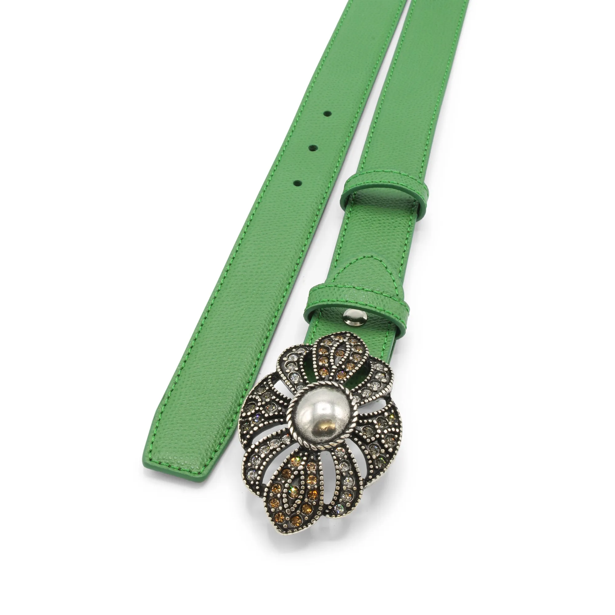 Narrow Emerald Green Novak Deco Fleur de Lys Crystal Belt