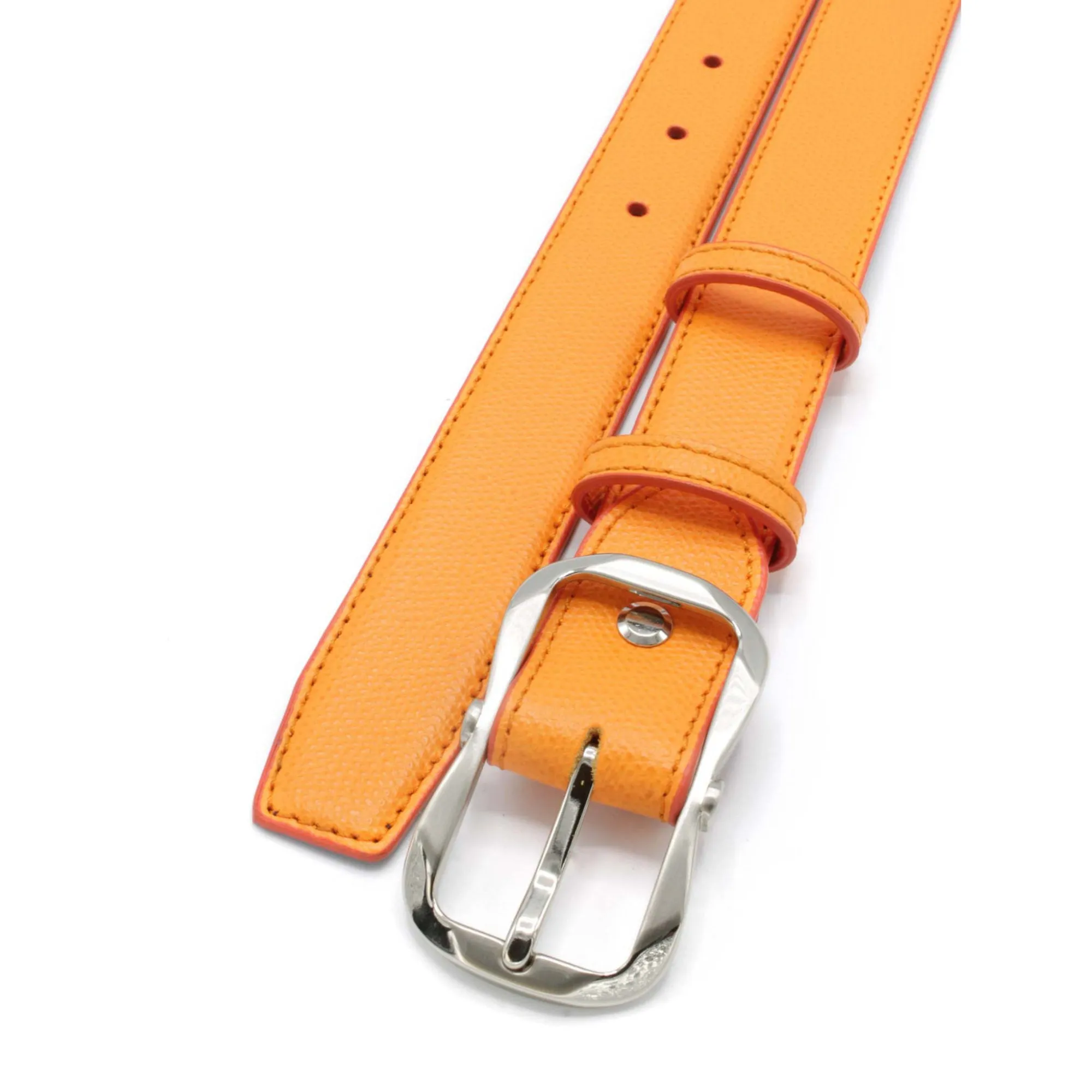 Novak Narrow Tangerine Saffiano Frame Belt