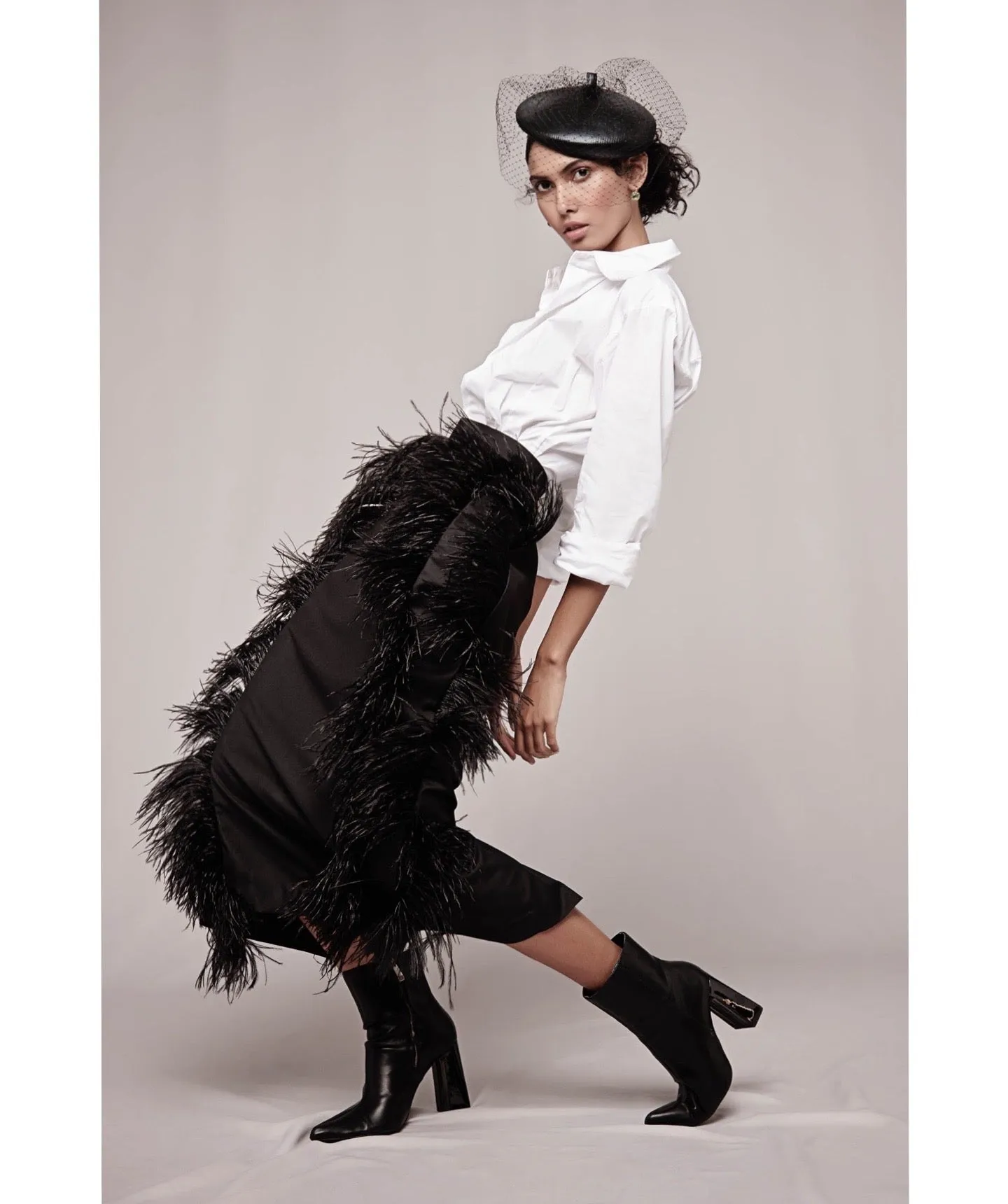 Pencil Skirt with Genuine Plumes