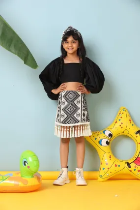 Pre-Order-Stylish Boho Shirt Skirt with Plain Black Balloon Top