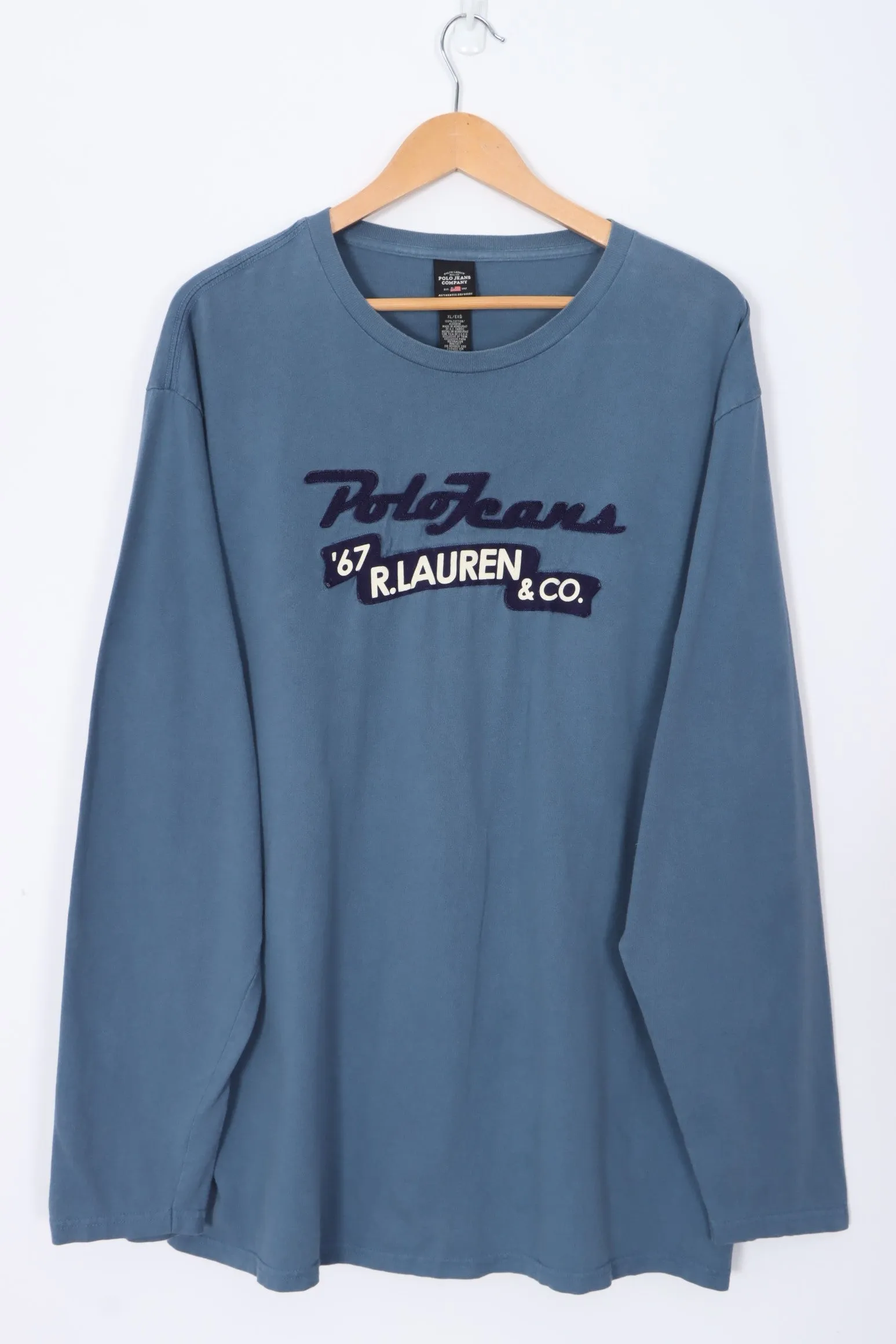 RALPH LAUREN POLO JEANS Spell Out Patch Logo Long Sleeve T-Shirt (XL)