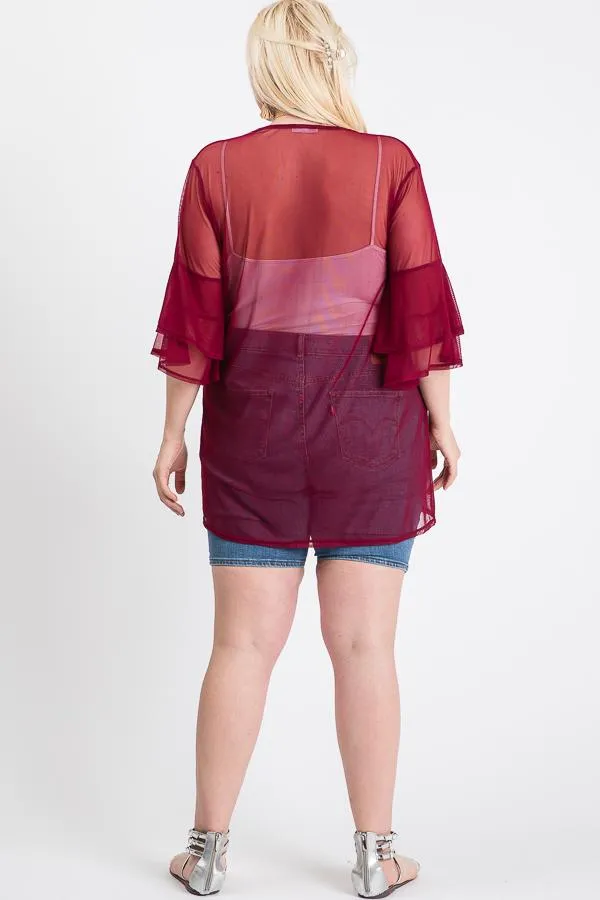 Ruffle Sleeve Open Cardigan
