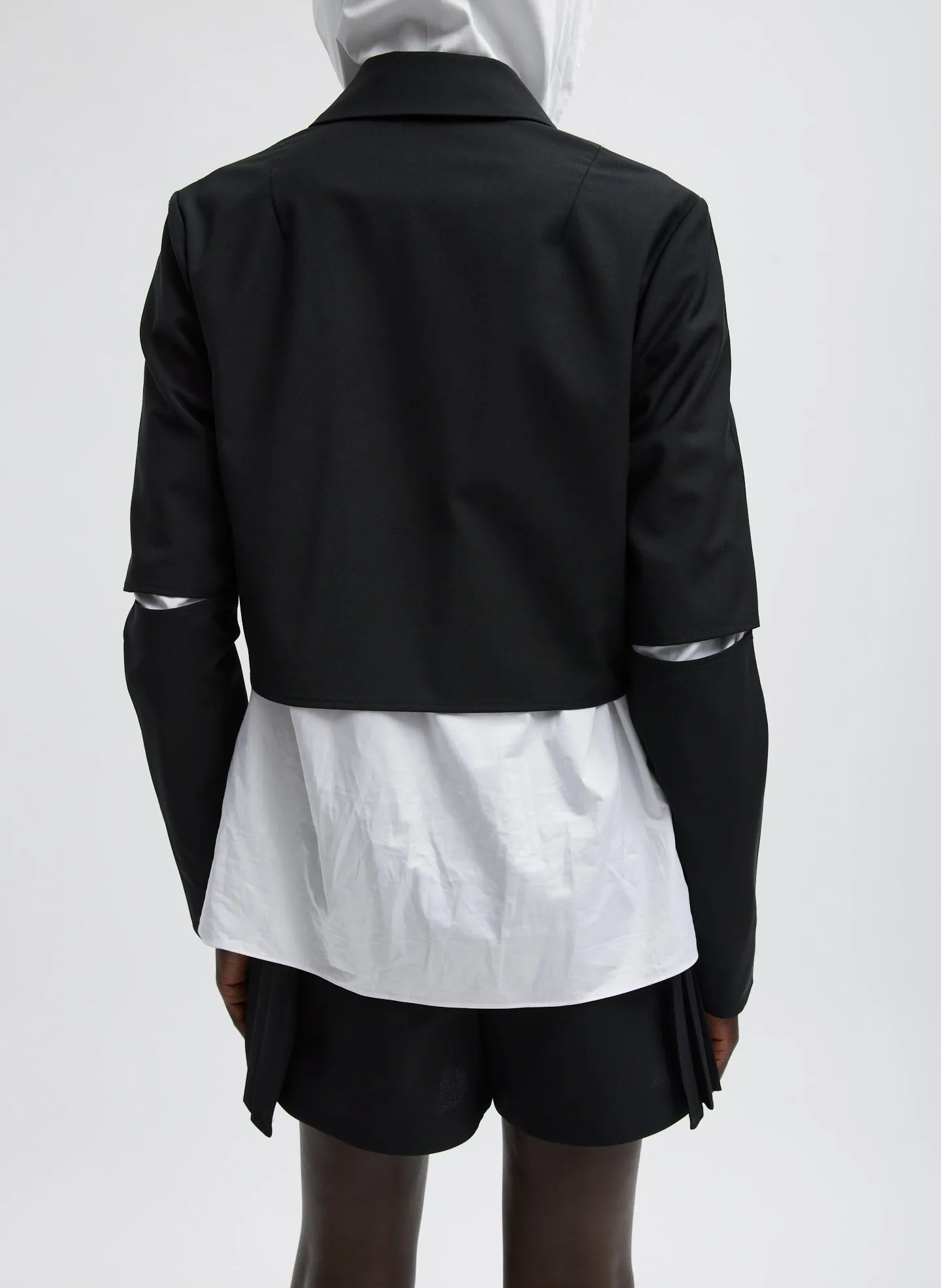 Tropical Wool Cropped Lean Double Breasted Shirt Jacket