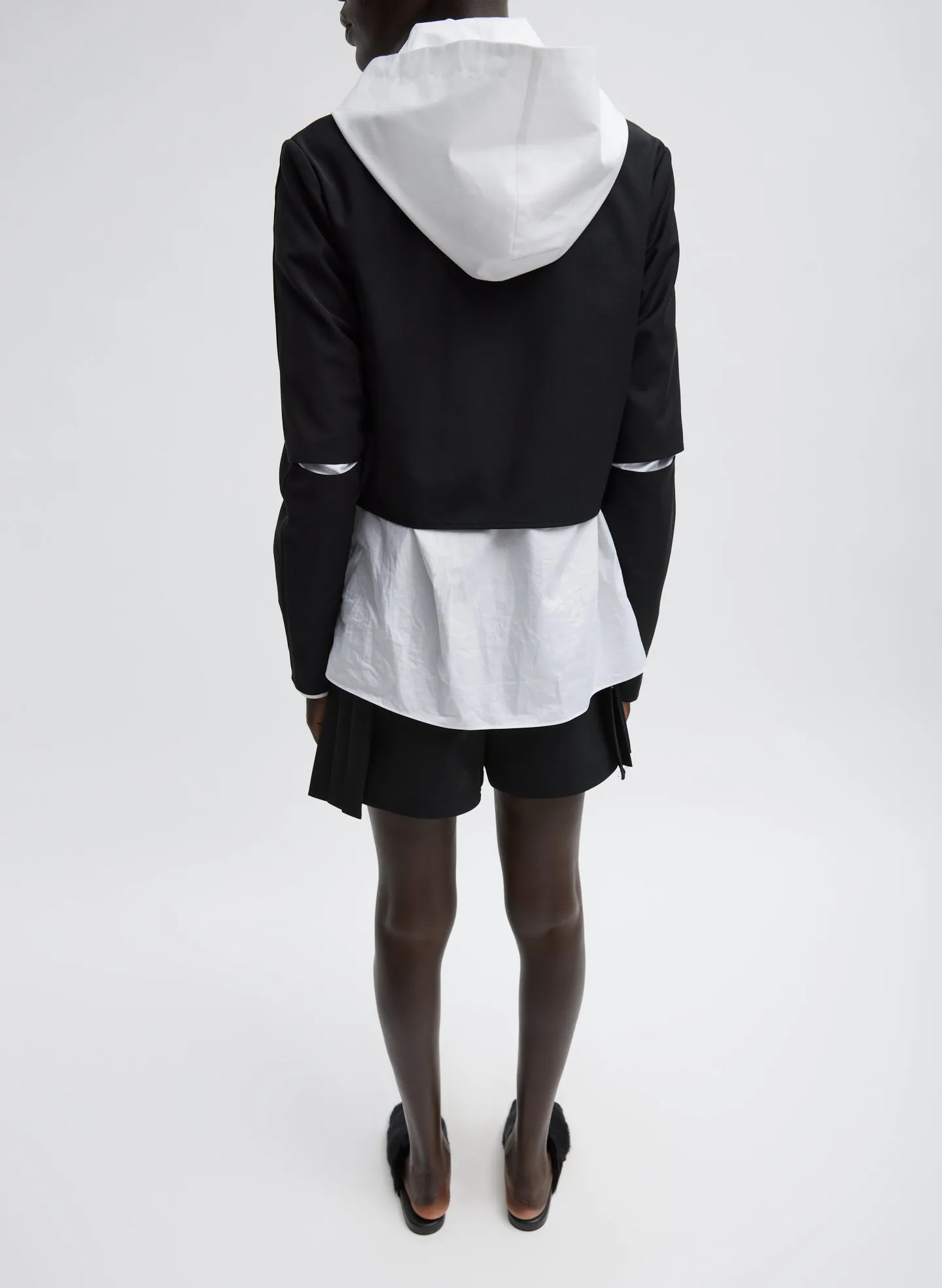 Tropical Wool Cropped Lean Double Breasted Shirt Jacket