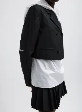 Tropical Wool Cropped Lean Double Breasted Shirt Jacket