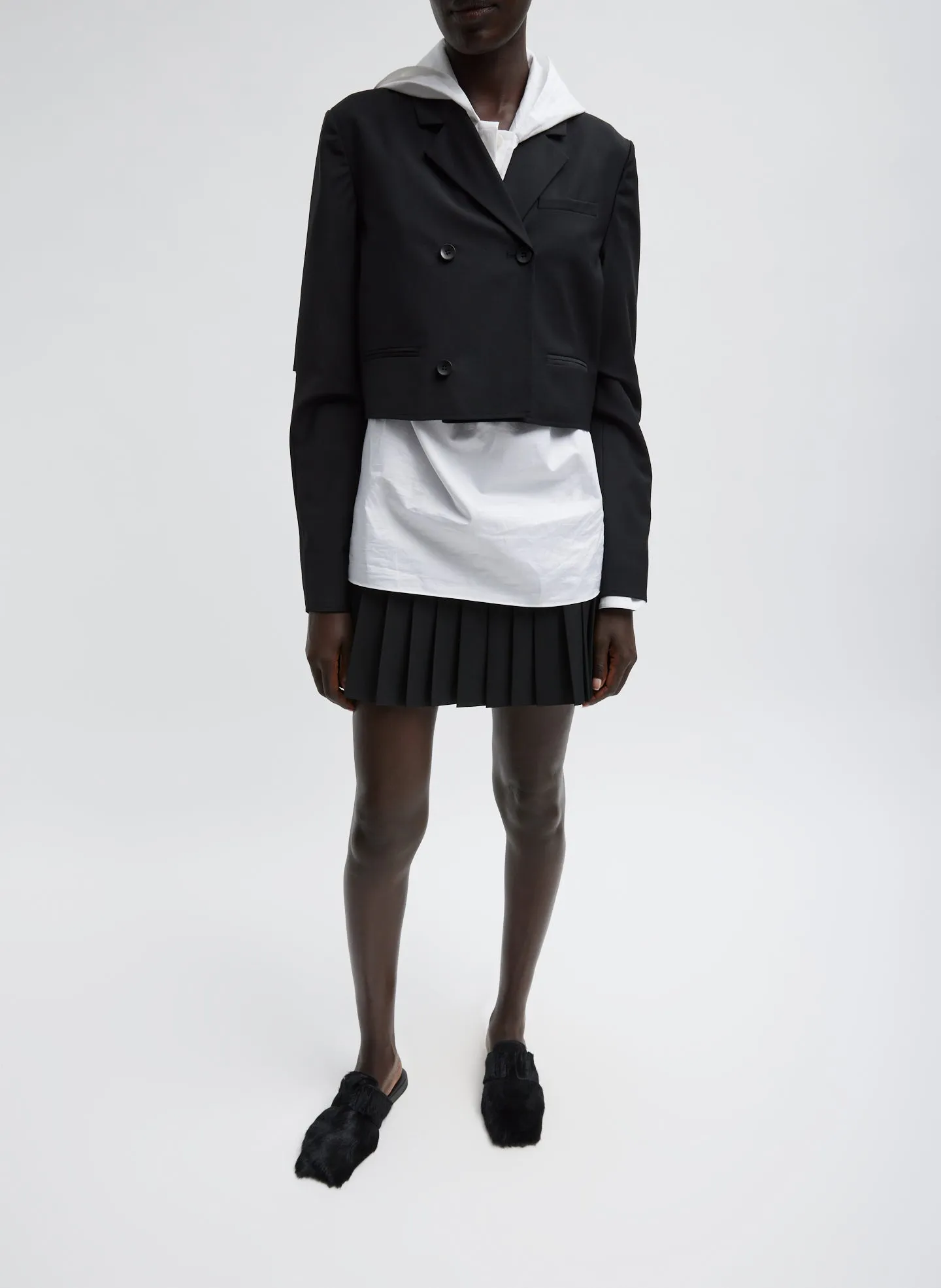 Tropical Wool Cropped Lean Double Breasted Shirt Jacket