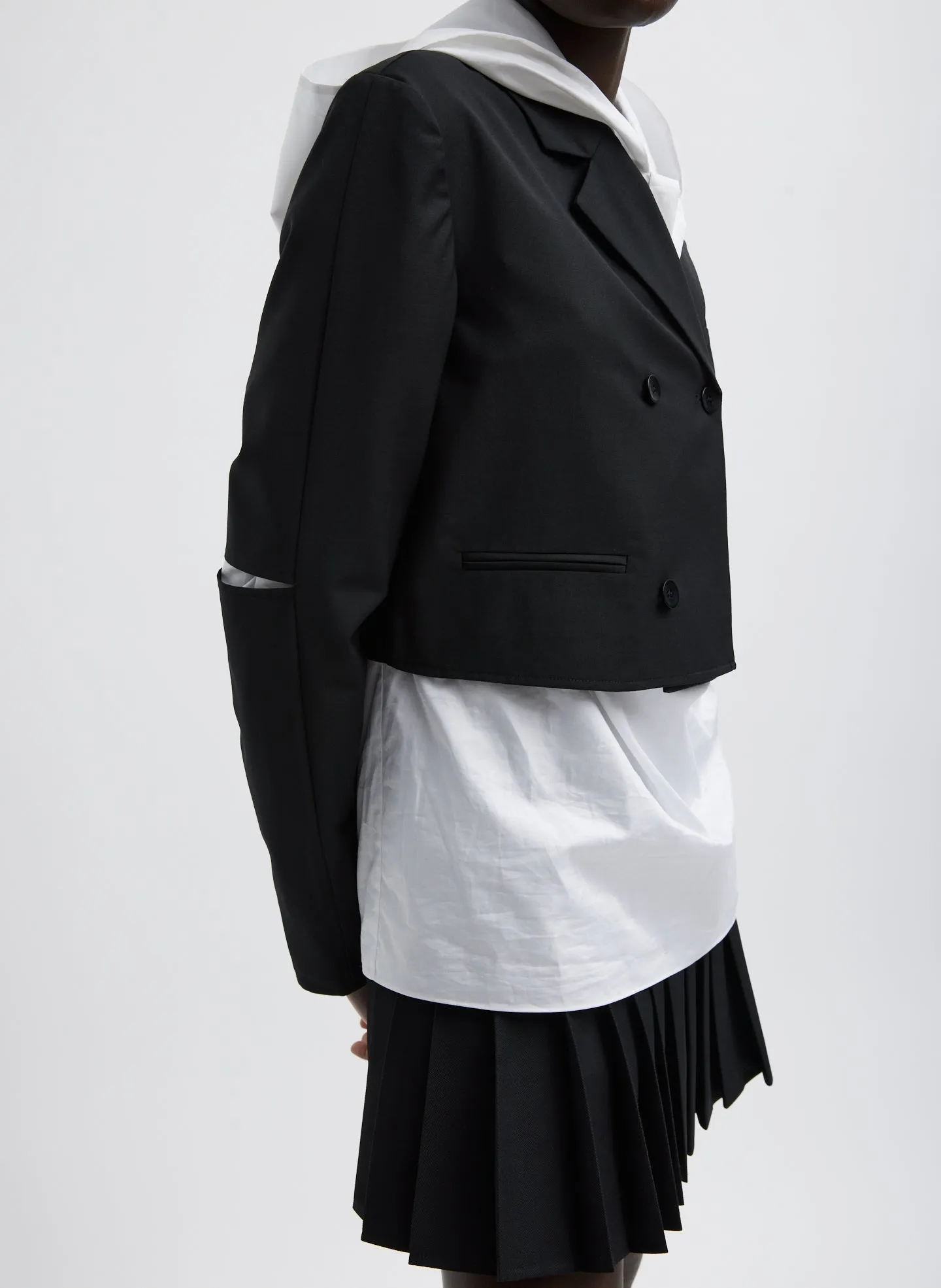 Tropical Wool Cropped Lean Double Breasted Shirt Jacket