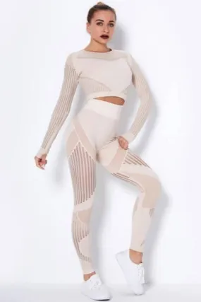 Tummy Control High Waist Seamless Leggings & Top 2 Piece Set - Off White