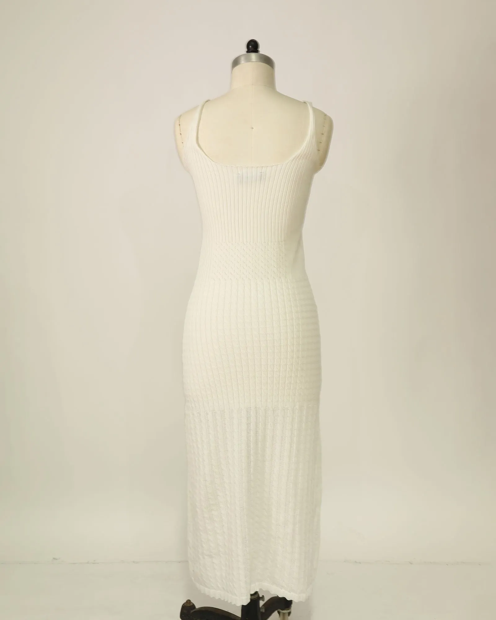 V-Neck Knit Maxi Dress - White